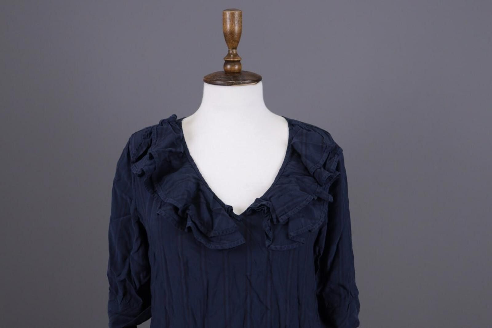 Designer Manila Grace Blue 3/4 Sleeve V-Neck Midi Dress 44 / M Size M / US 6-8 / IT 42-44 - 3 Thumbnail