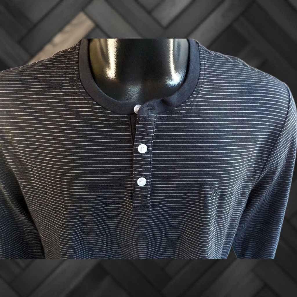 Vintage Penguin L/S Henley Shirt Striped Blue/White Navy Mens Large Long Sleeve Button-Up Shirt Mens Size US L / EU 52-54 / 3 - 1 Thumbnail