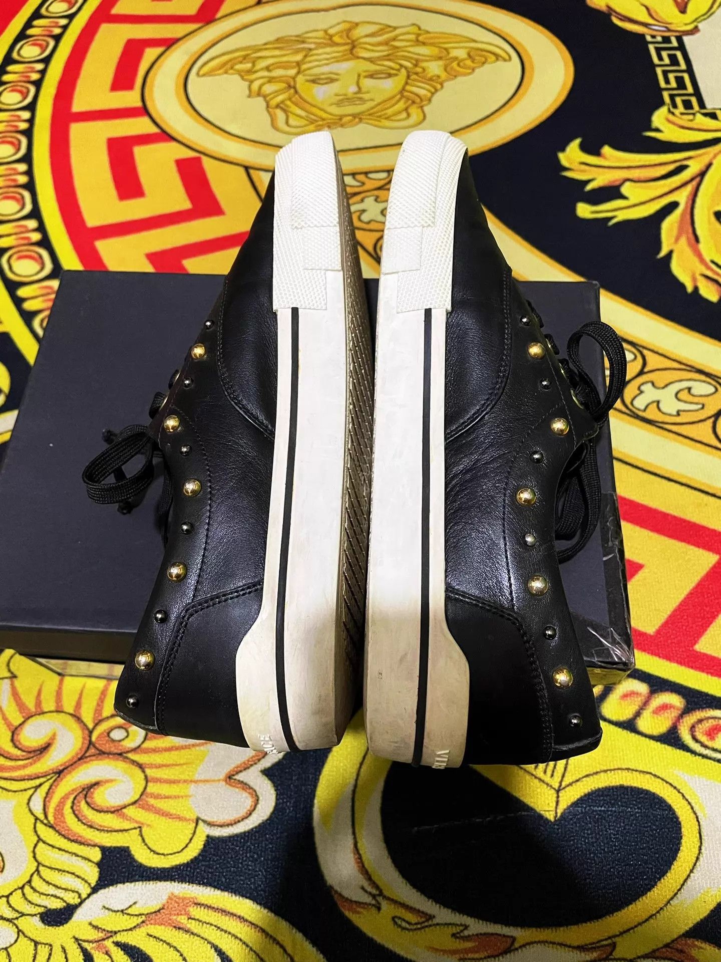 Versace Versace Runway Greca Leather Round Toe Studded Sneakers Size US 10 / EU 43 - 7 Thumbnail