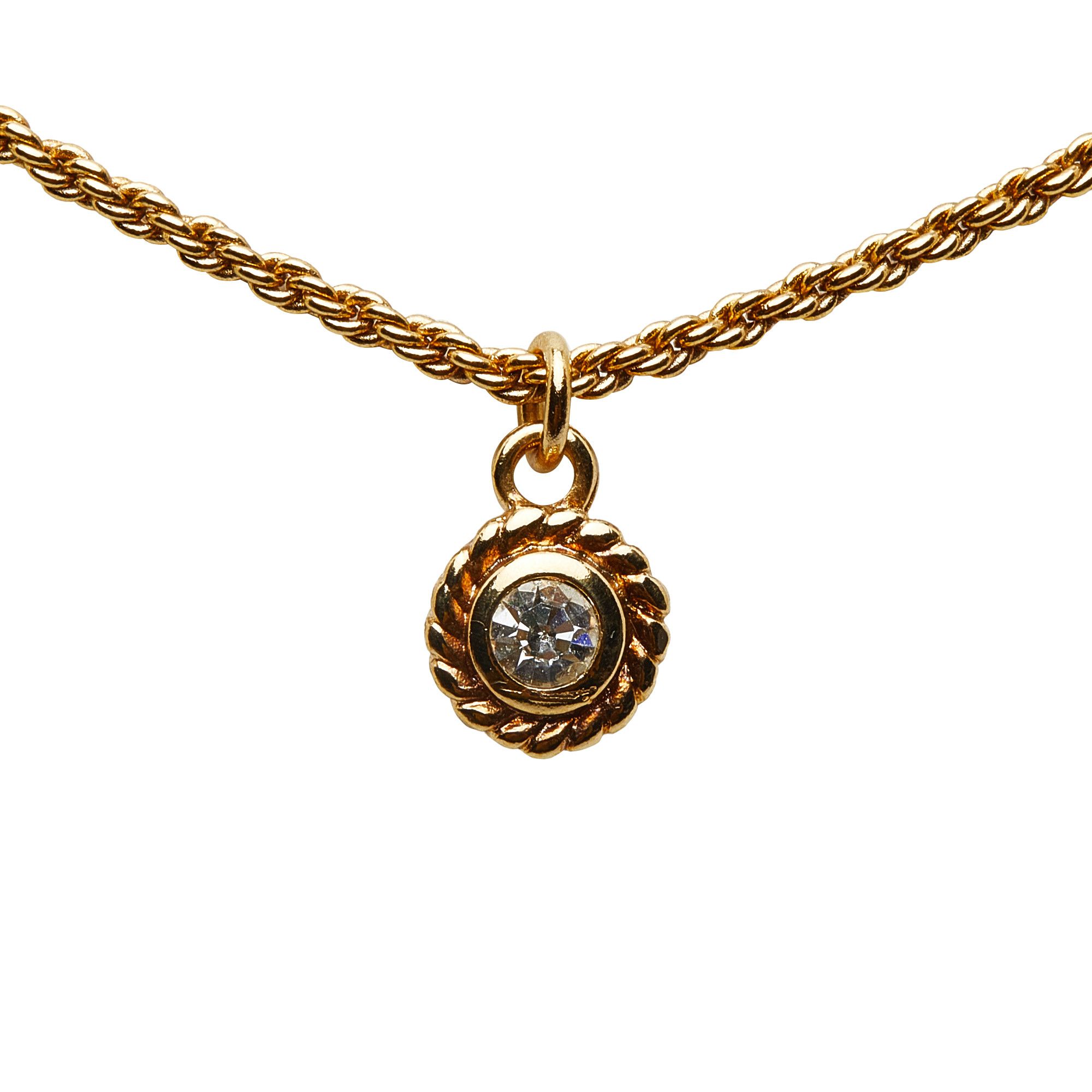 image of Dior Rhinestone Pendant Necklace in Gold, Women's