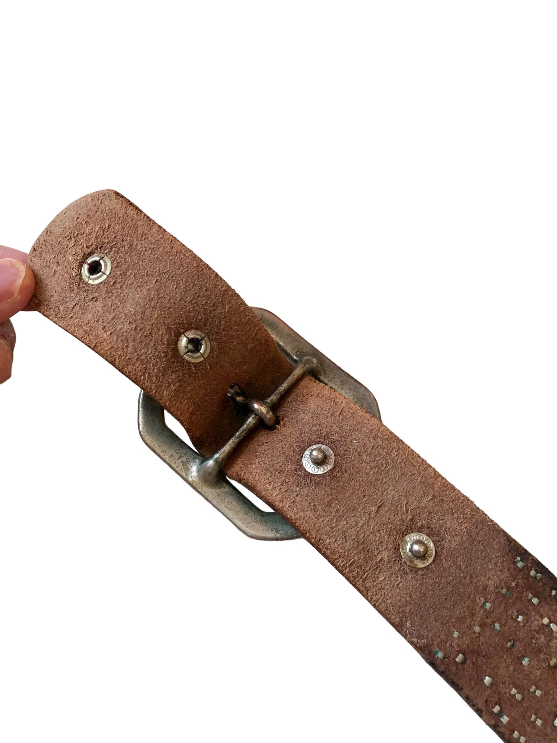 Genuine Leather Vintage Leather Studded Belt By Old Stud Handmade Size 34 - 13 Thumbnail