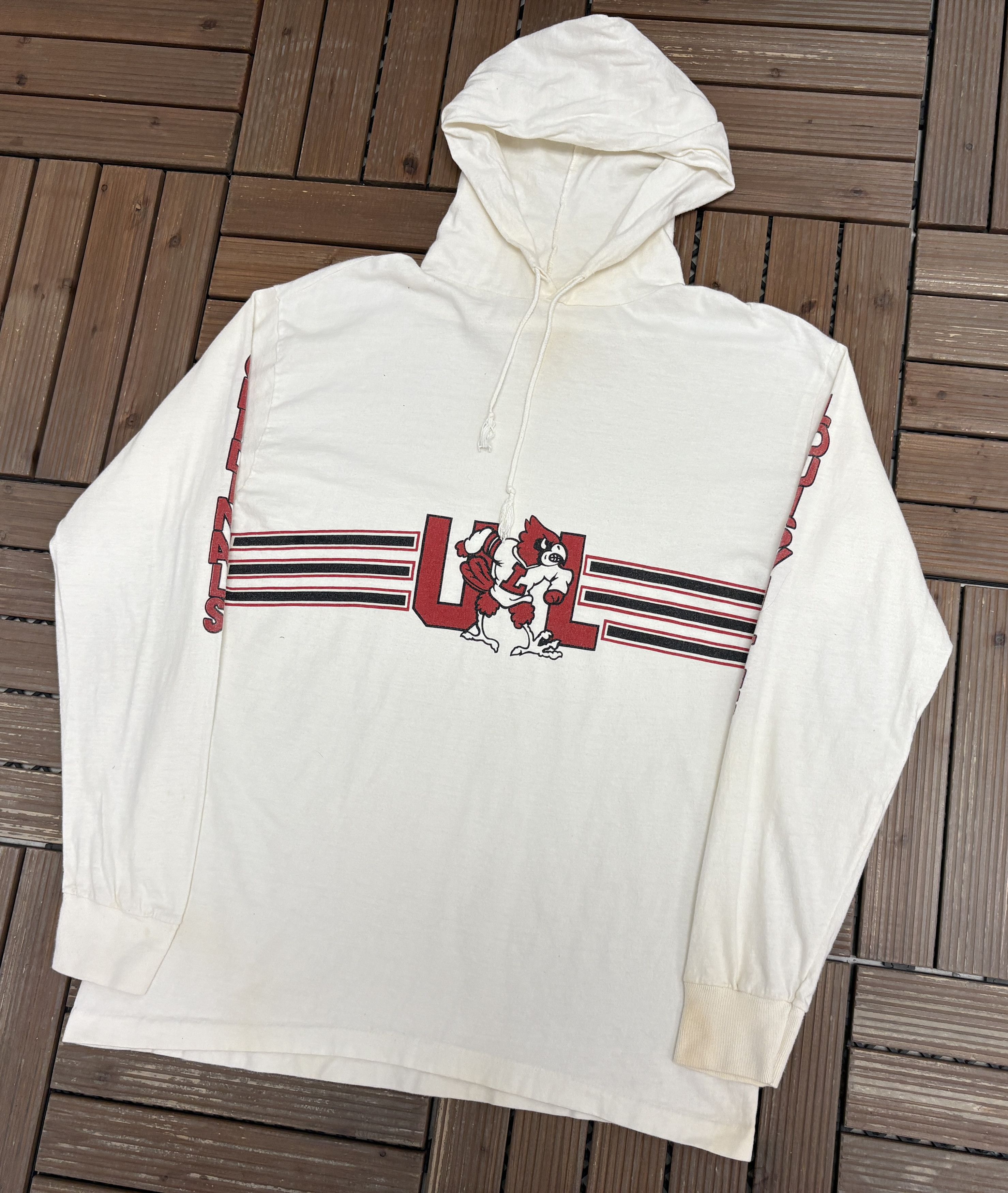 Vintage Louisville Cardinals Vintage Thin White Hoodie Sweatshirt Size US L / EU 52-54 / 3 - 3 Thumbnail
