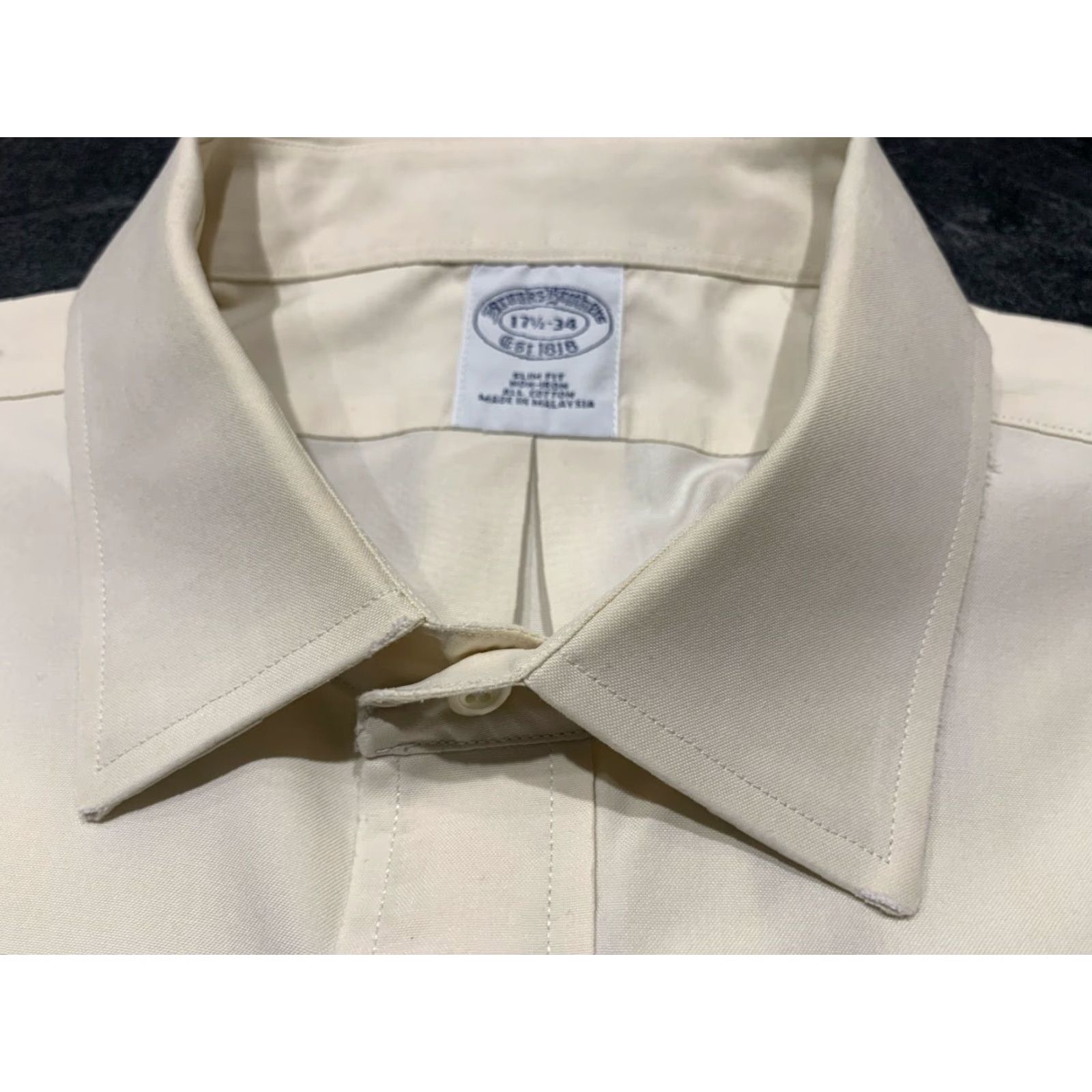 Brooks Brothers BROOKS BROTHERS Slim Fit 1818 Cotton Dress Shirt 17.5 34 Beige Business Mens Size 46R - 5 Thumbnail