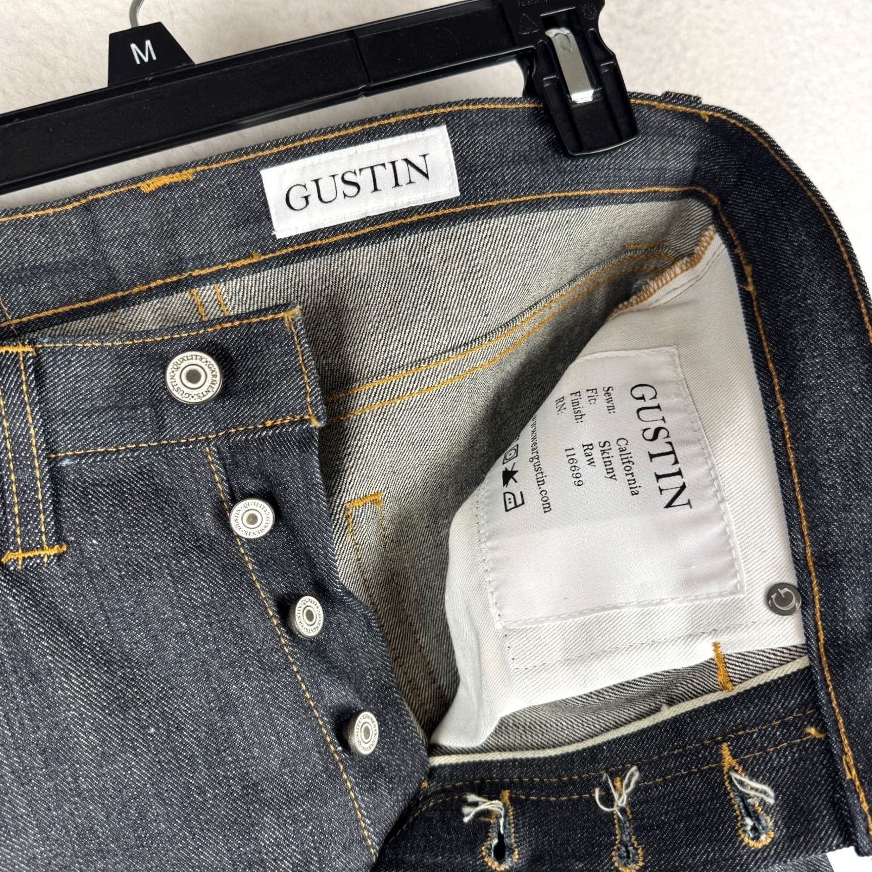 Gustin GUSTIN Jeans Slim 31 32 Inseam Button Fly Raw Hem Denim Cotton 5-Pocket Men Blue EUC Size US 31 - 4 Thumbnail