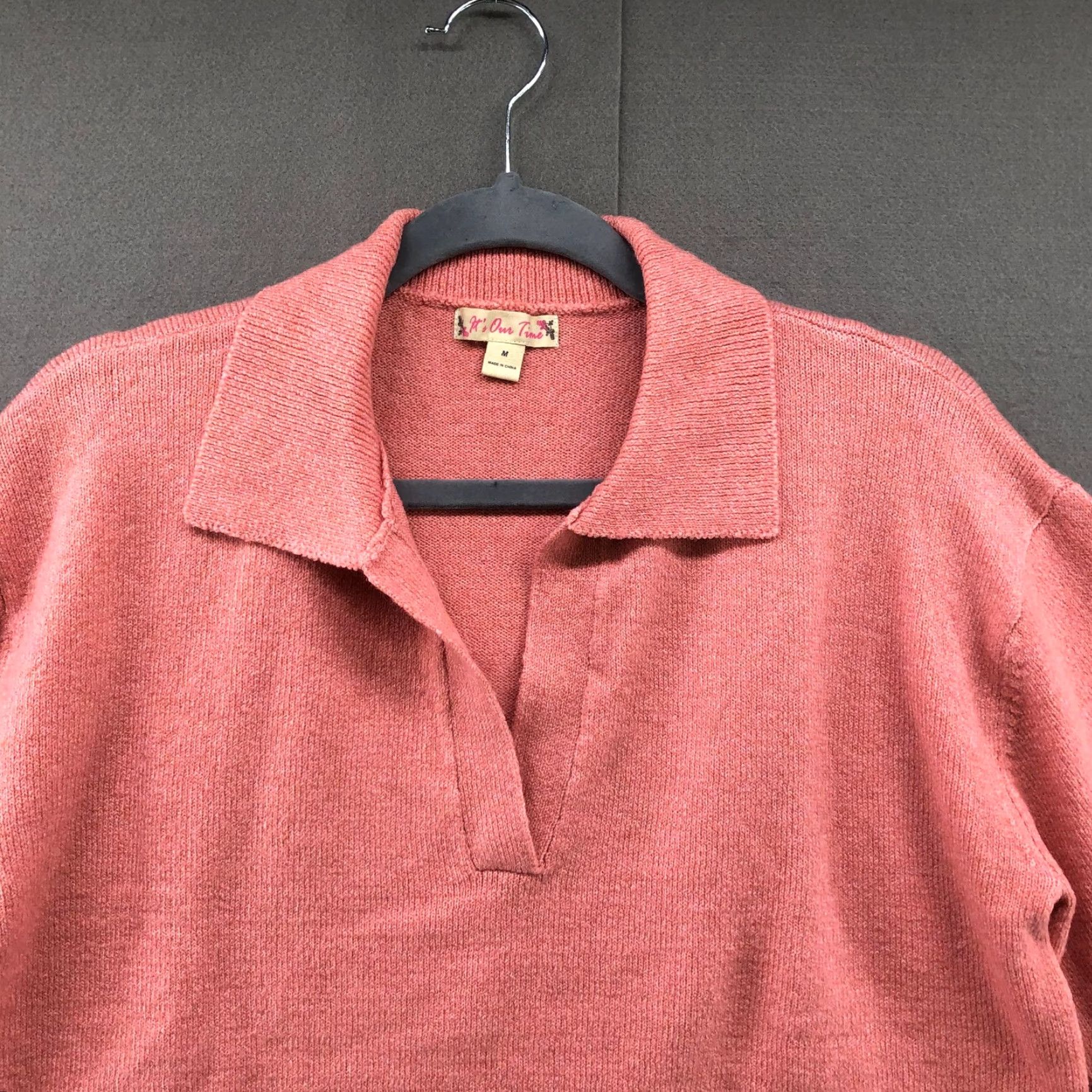 Vintage NWOT It's Our Time Collared Sweater Womens M Pink Lightweight Strech Split Neck Size M / US 6-8 / IT 42-44 - 3 Thumbnail