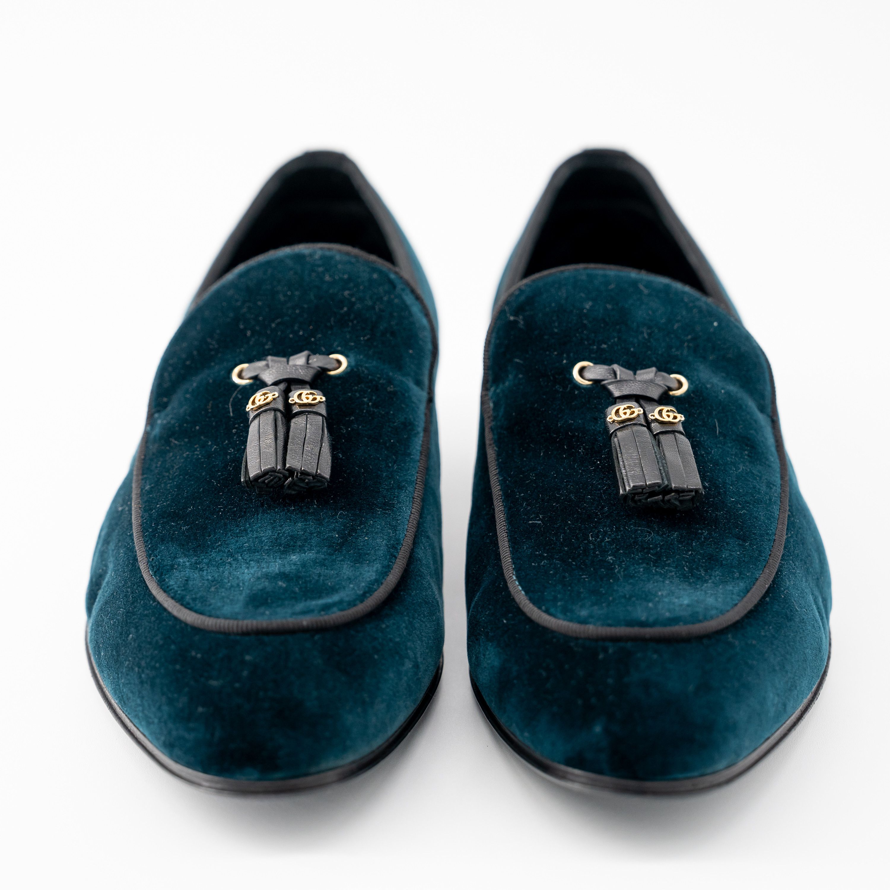 Gucci 9G - Gucci Velvet Loafers Tassel GG Blue Green Moccasins Size US 9.5 / EU 42-43 - 2 Thumbnail