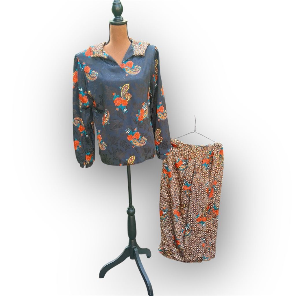 Vintage Vintage Set Jacket Blouse & Matching Skirt Paisley Floral Ou Size XL / US 12-14 / IT 48-50 - 1 Thumbnail