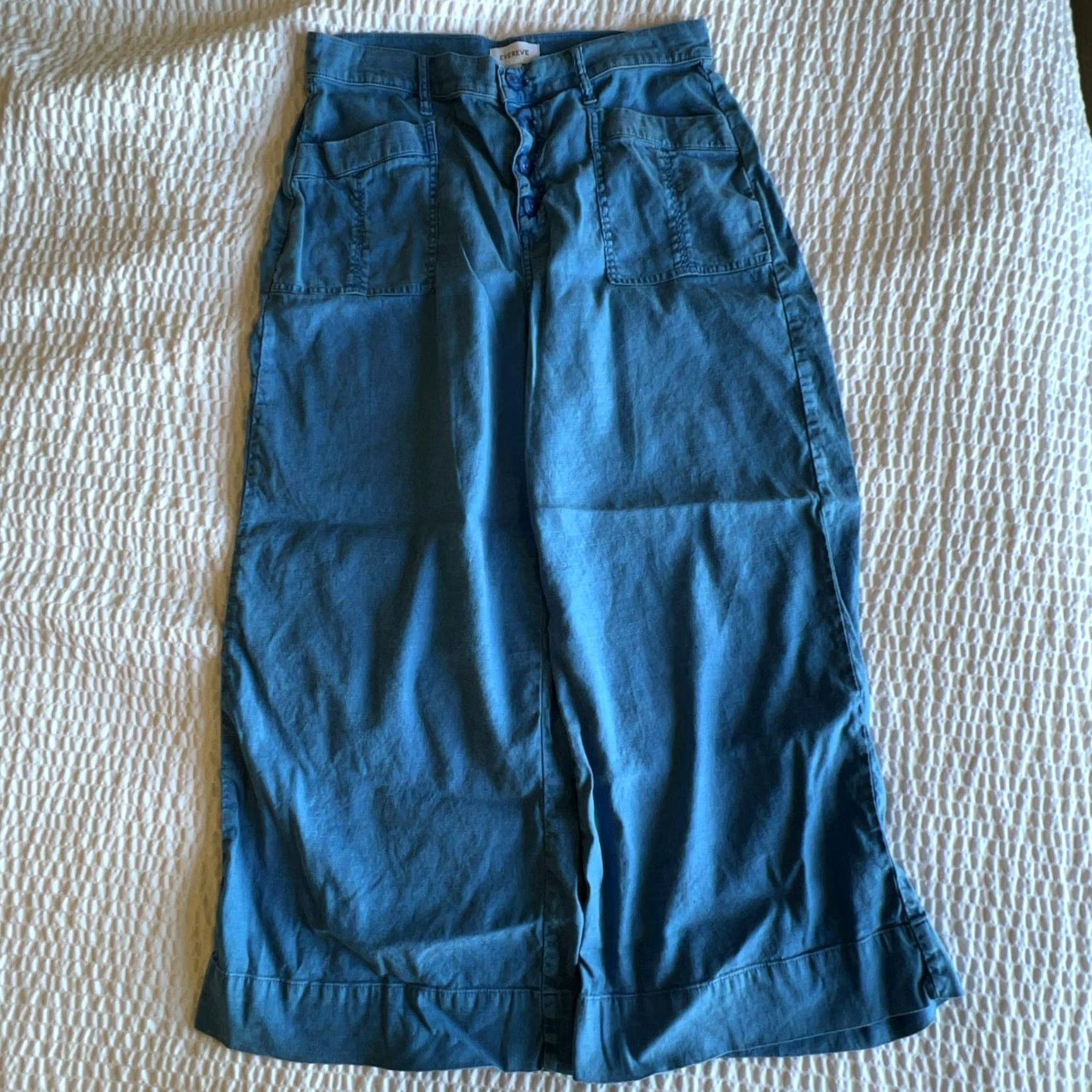 Denime Evereve Pants Womens 30 Blue Cropped Denim Relaxed Pockets Button Flat Front Size 30" / US 8 / IT 44 - 2 Thumbnail