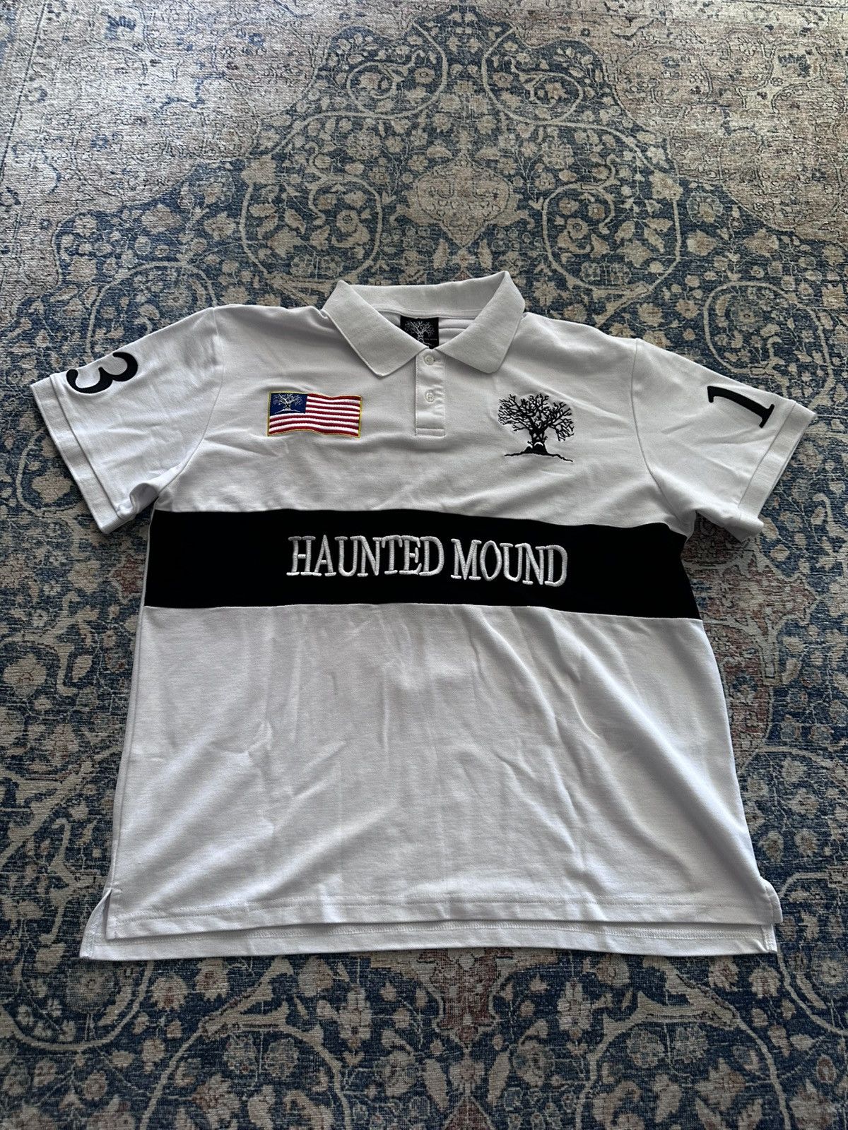 HAUNTED MOUND ポロシャツ 黒 Haunted Mound Polo Shirt America Retro Street Hip Hop Short Sleeve