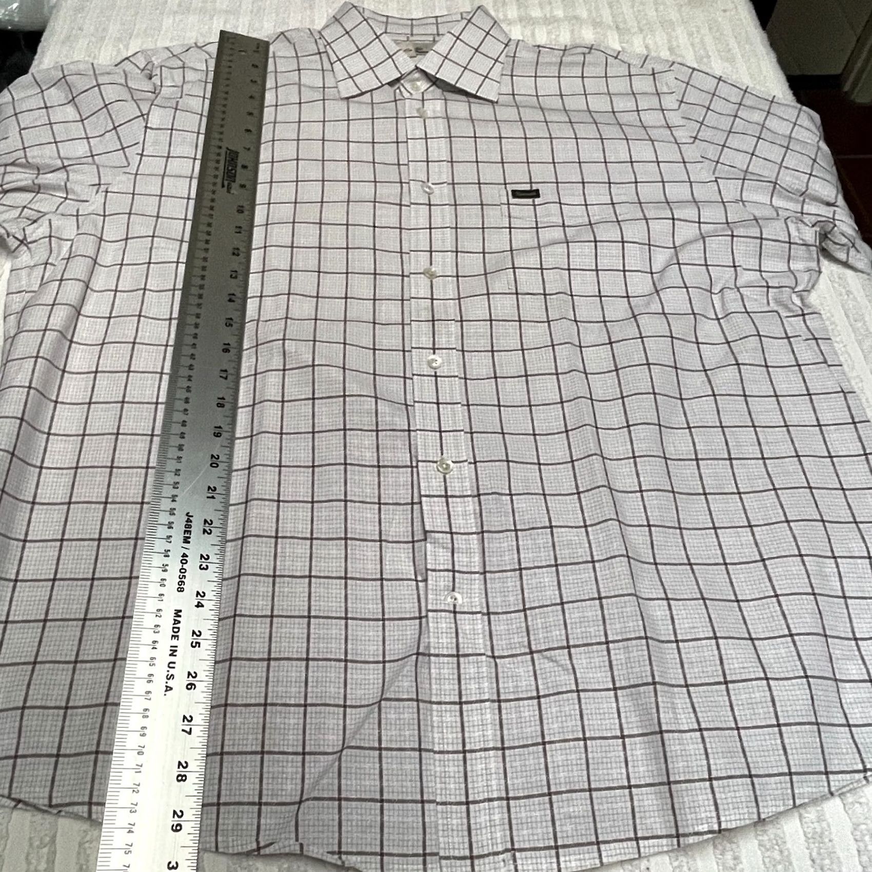 Faconnable Façonnable Shirt Button-Up Long Sleeve XXL White/Tan Micro Check Cotton Size US XXL / EU 58 / 5 - 7 Thumbnail