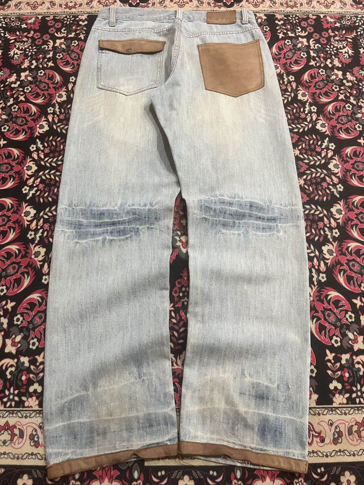 Japanese Brand Vintage Fourseason Light Blue Whisker Distressed Grunge Jean Size US 33 - 1 Thumbnail
