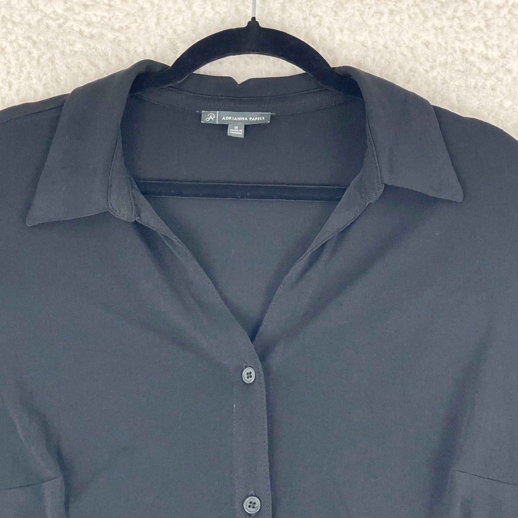 Adrianna Papell Adrianna Papell Shirt Womens 1X Black Button-Up Cap Sleeve Casual Pullover Size XL / US 12-14 / IT 48-50 - 3 Thumbnail