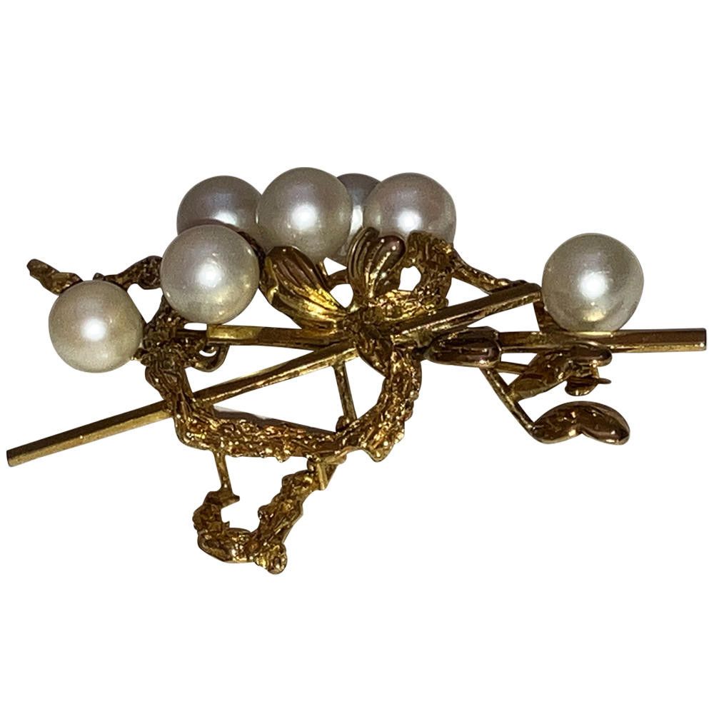 Designer 14 Kt Gold Cultured Pearl Retro Brooch Size ONE SIZE - 4 Thumbnail