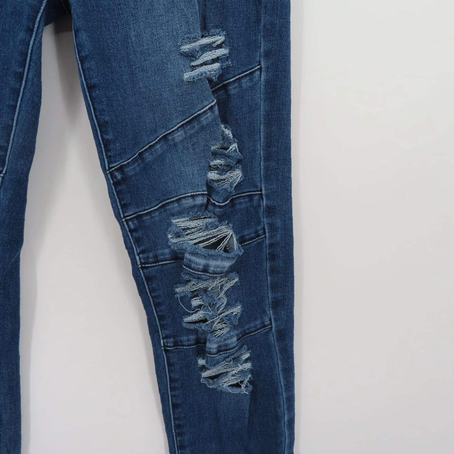 Vintage Kancan Jeans Women 29 Style KC6184M Blue Distressed Slashed Moto 5-Pocket Denim Skinny Pants Size 29" - 4 Thumbnail