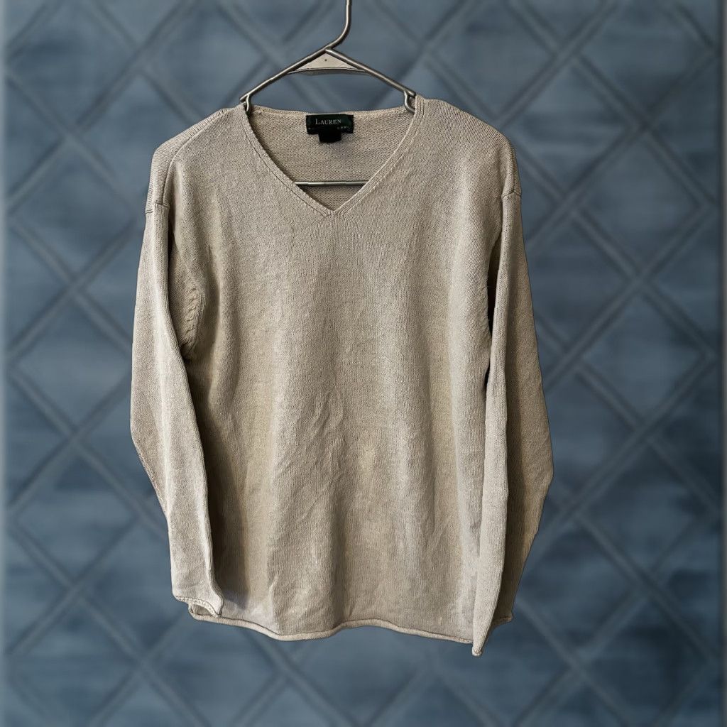 Ralph Lauren Lauren Ralph Lauren Sweater Women’s V Neck Gray Small Linen Nylon Cotton Knit Pullover Long Sleeve- Solid Size S / US 4 / IT 40 - 1 Thumbnail