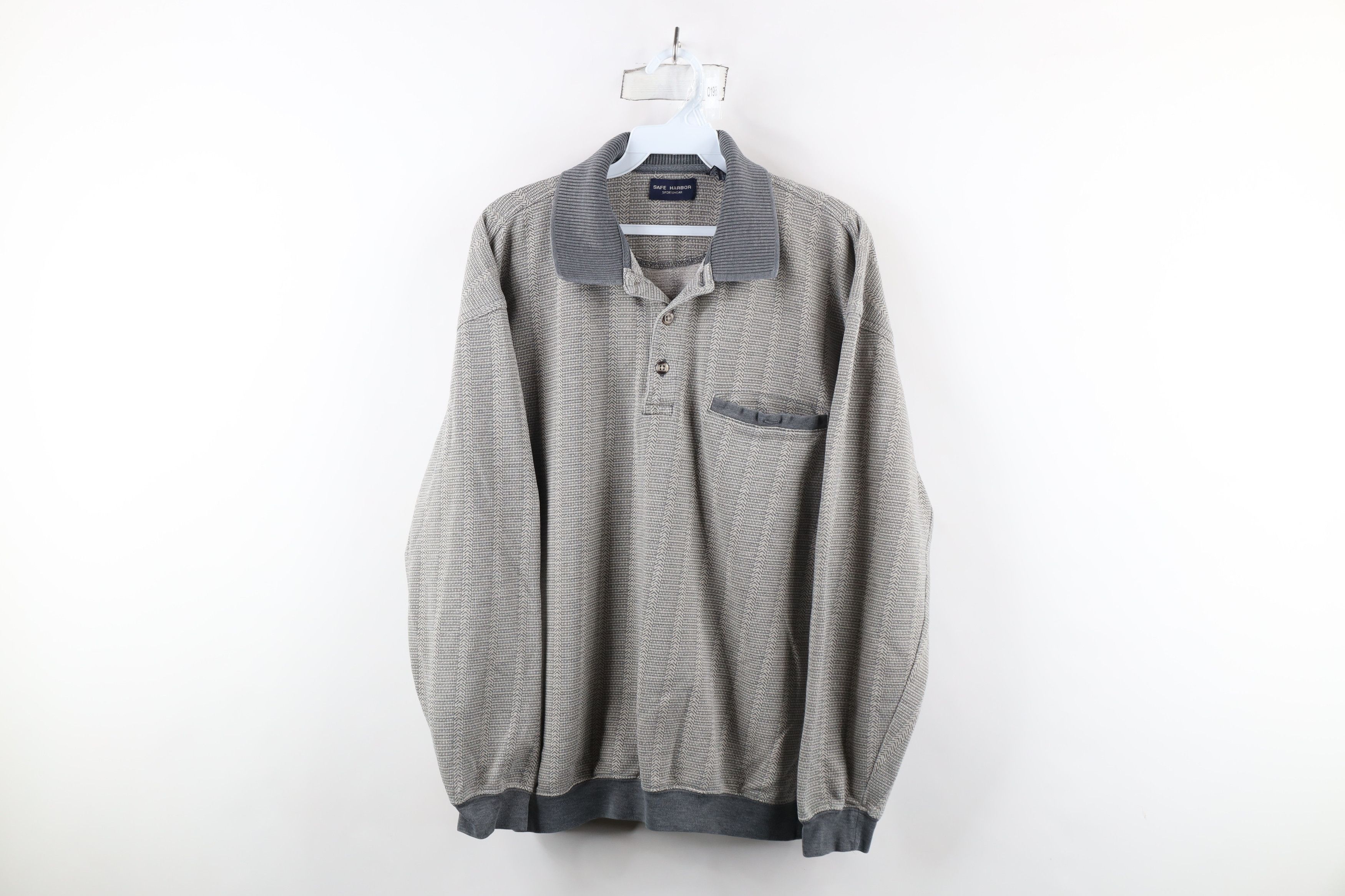 Vintage Vintage 90s Streetwear Faded Geometric Long Sleeve Polo Size US L / EU 52-54 / 3 - 1 Thumbnail