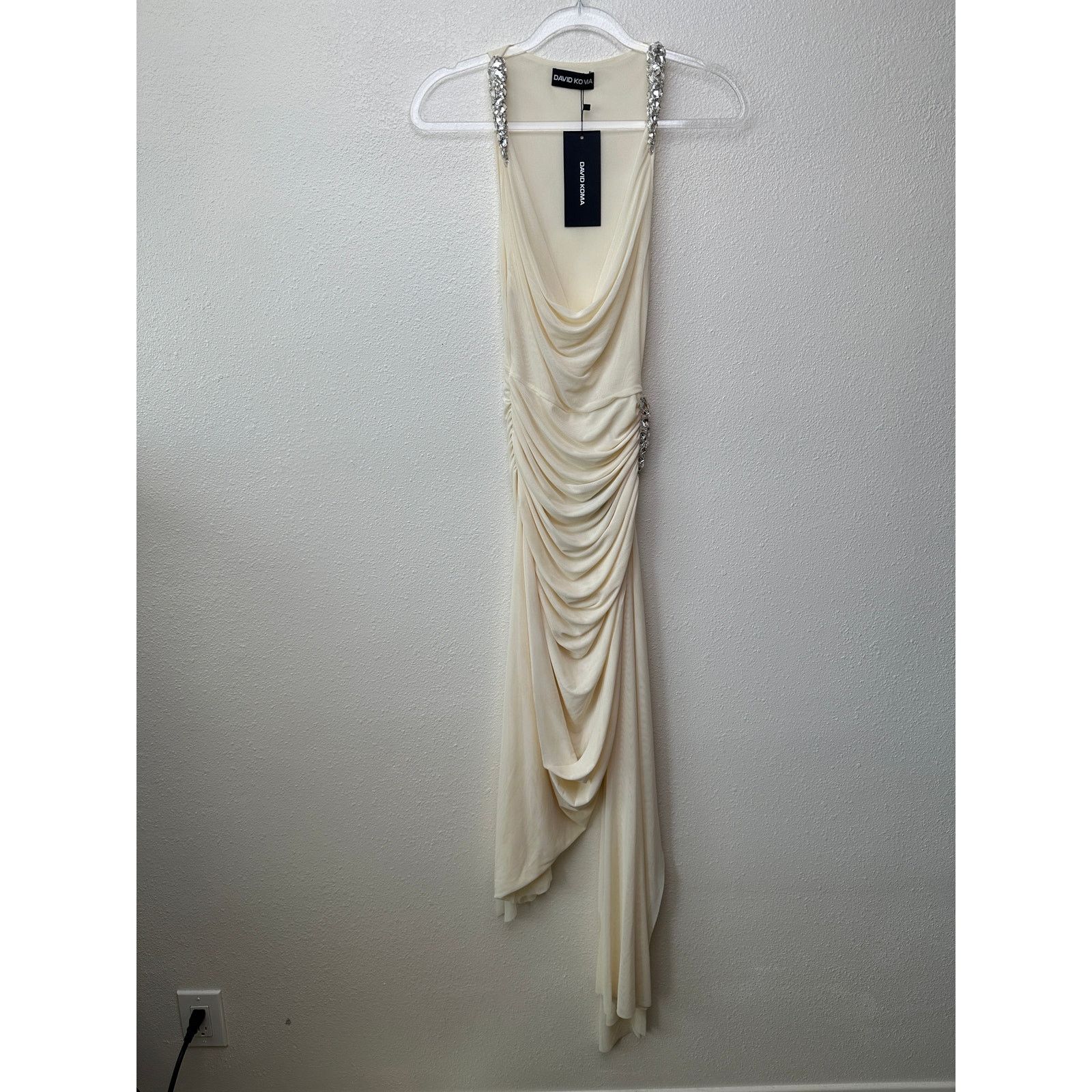 Other NWT David Koma Cream Crystal Claw Draped Mesh Dress US 6 Size M / US 6-8 / IT 42-44 - 7 Thumbnail