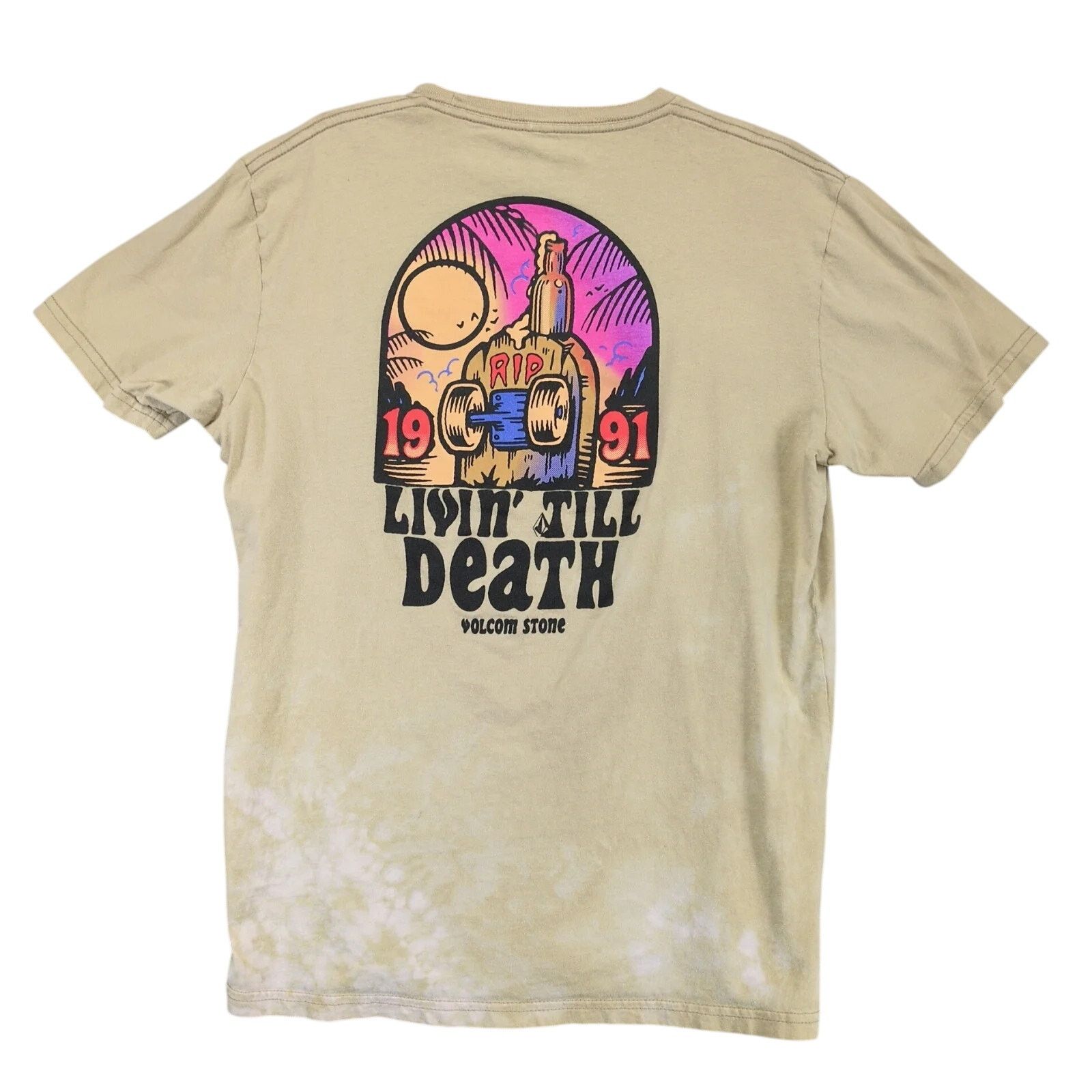 Volcom Volcom Skater Graphic T-Shirt Mens L Livin' Till Death Beige Size US L / EU 52-54 / 3 - 1 Thumbnail
