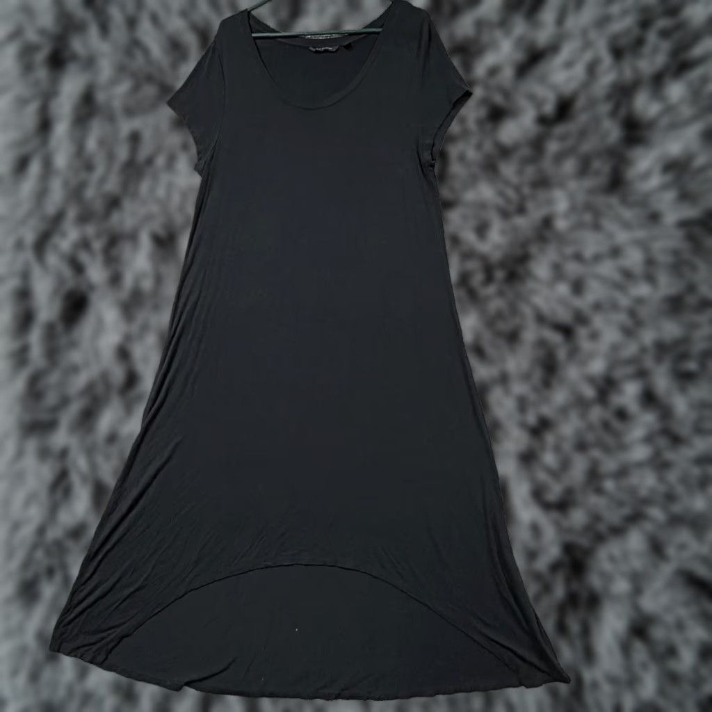 Vintage H by Halston Dress T-Shirt Dress Hi-Low Hem Black L Womens Short Sleeve Scoop Neck Jersey Stretch Casual Maxi Length Size L / US 10 / IT 46 - 1 Thumbnail