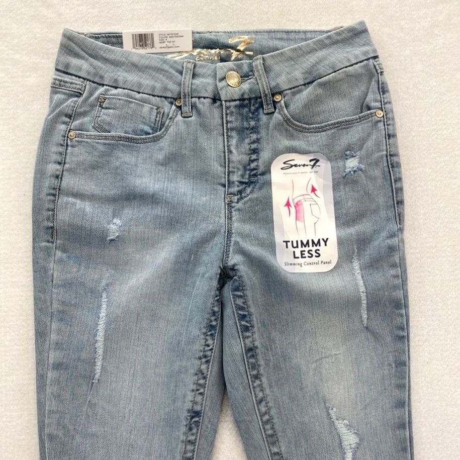 Vintage Seven7 Jeans Women's 4 Tummyless High Rise Skinny Light Wash Denim Jeans Size 27" / US 4 / IT 40 - 2 Thumbnail