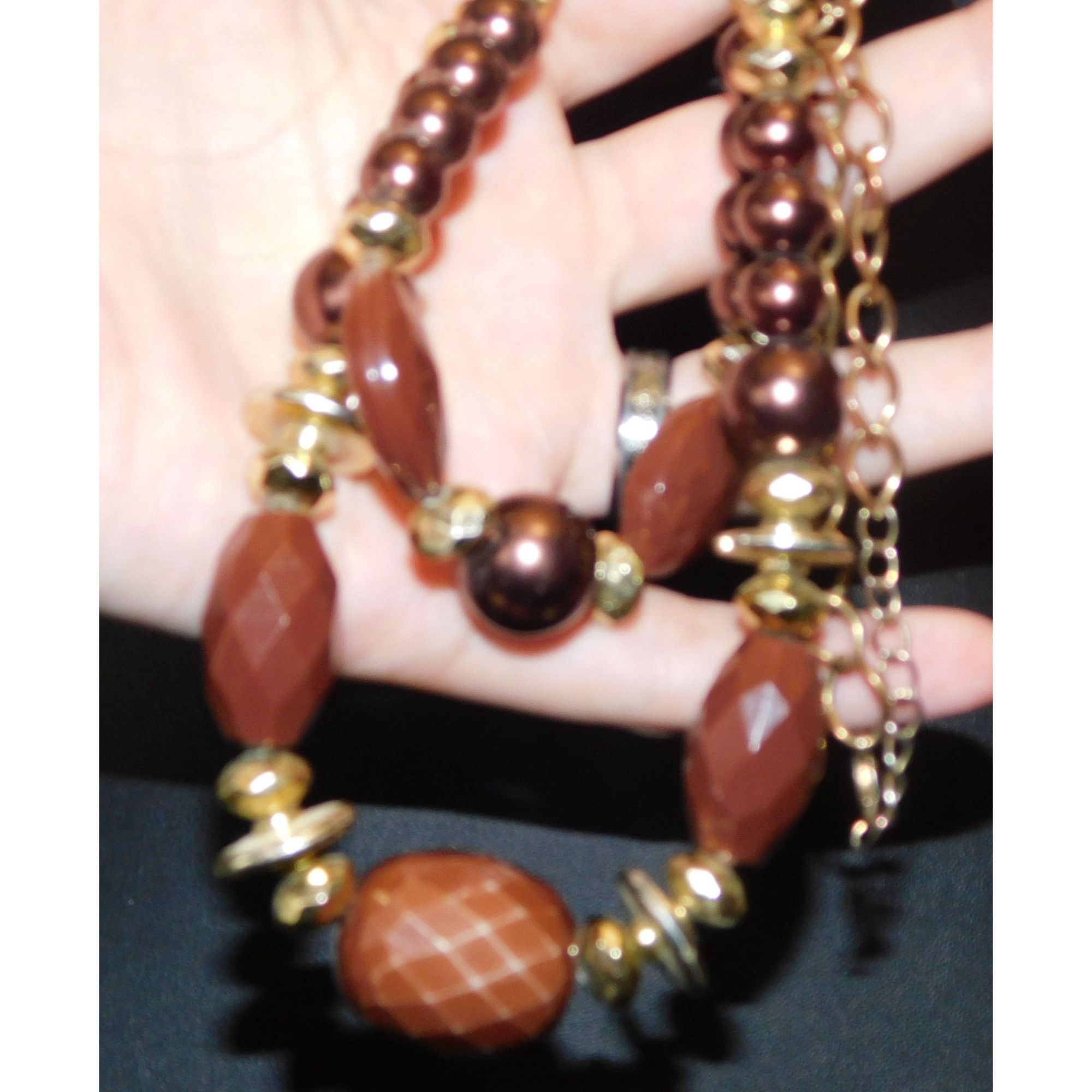 Other Vintage Rustic Glam Brown And Gold Tone Layered Beaded Neckl Size ONE SIZE - 3 Thumbnail