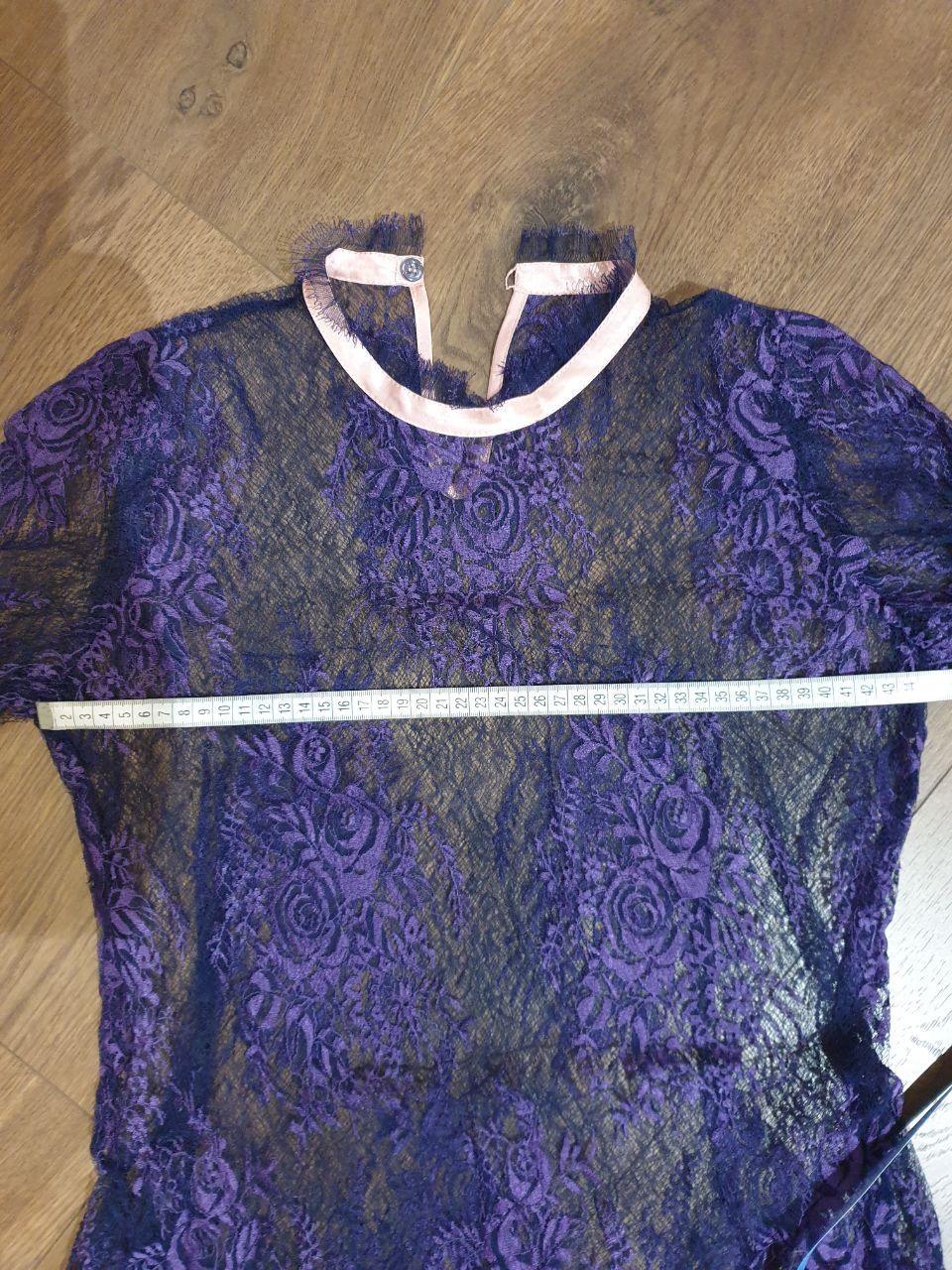 Other Sheer lace blouse sz S blue color with pink ribbons Size S / US 4 / IT 40 - 4 Thumbnail