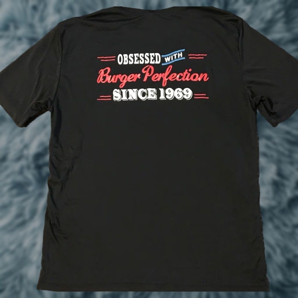 Vintage Obsessed With Burger Perfection Shirt L Men Black USA Burger Palm Trees Beach Sunset Ocean Graphic Tee Size US L / EU 52-54 / 3 - 1 Thumbnail