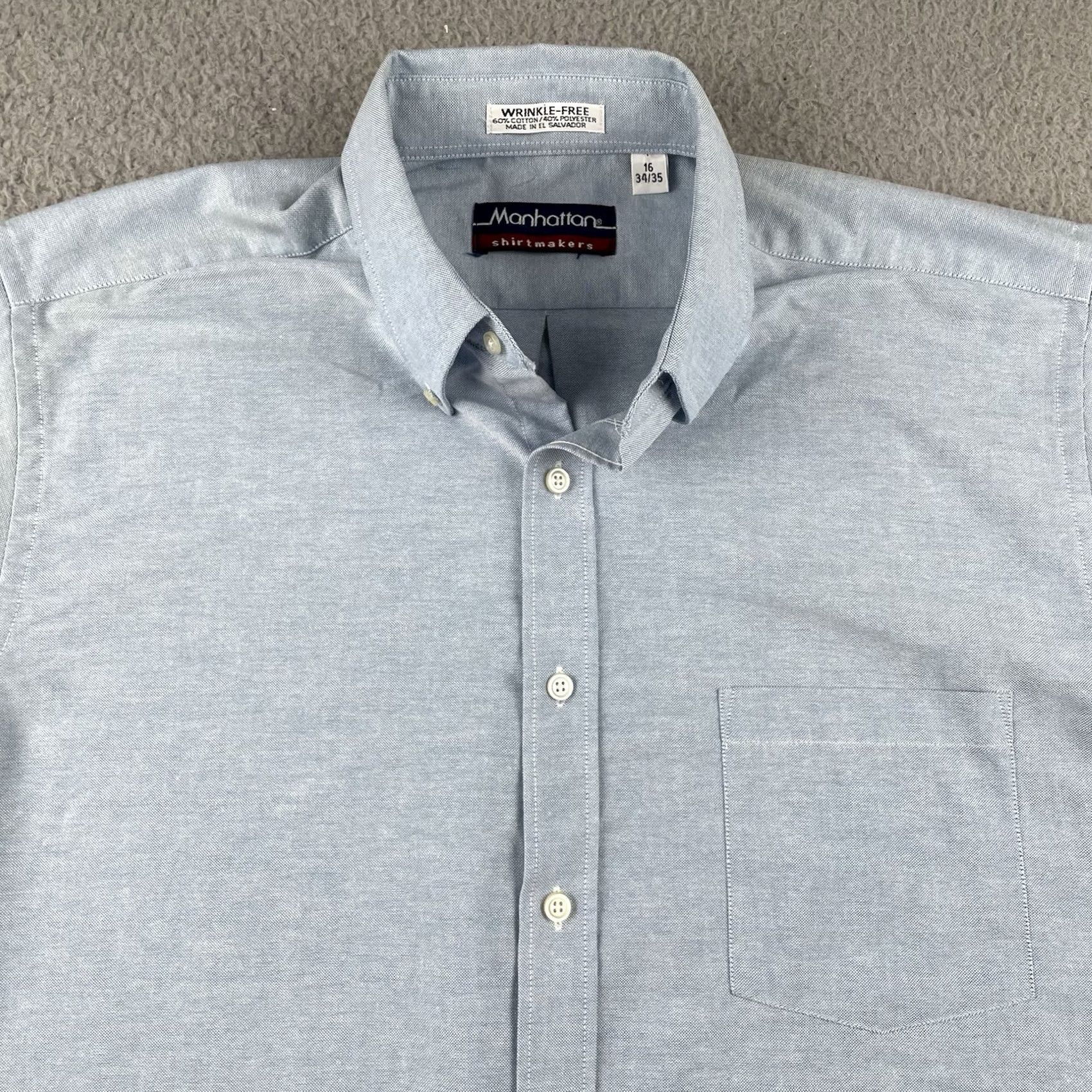 Vintage VINTAGE Manhattan Shirt Makers Button-Up Long Sleeve Mens Size L/XL Blue - 60/40 Cotton-Polyester Wrangler Free Wrinkle)/ Size US L / EU 52-54 / 3 - 2 Thumbnail