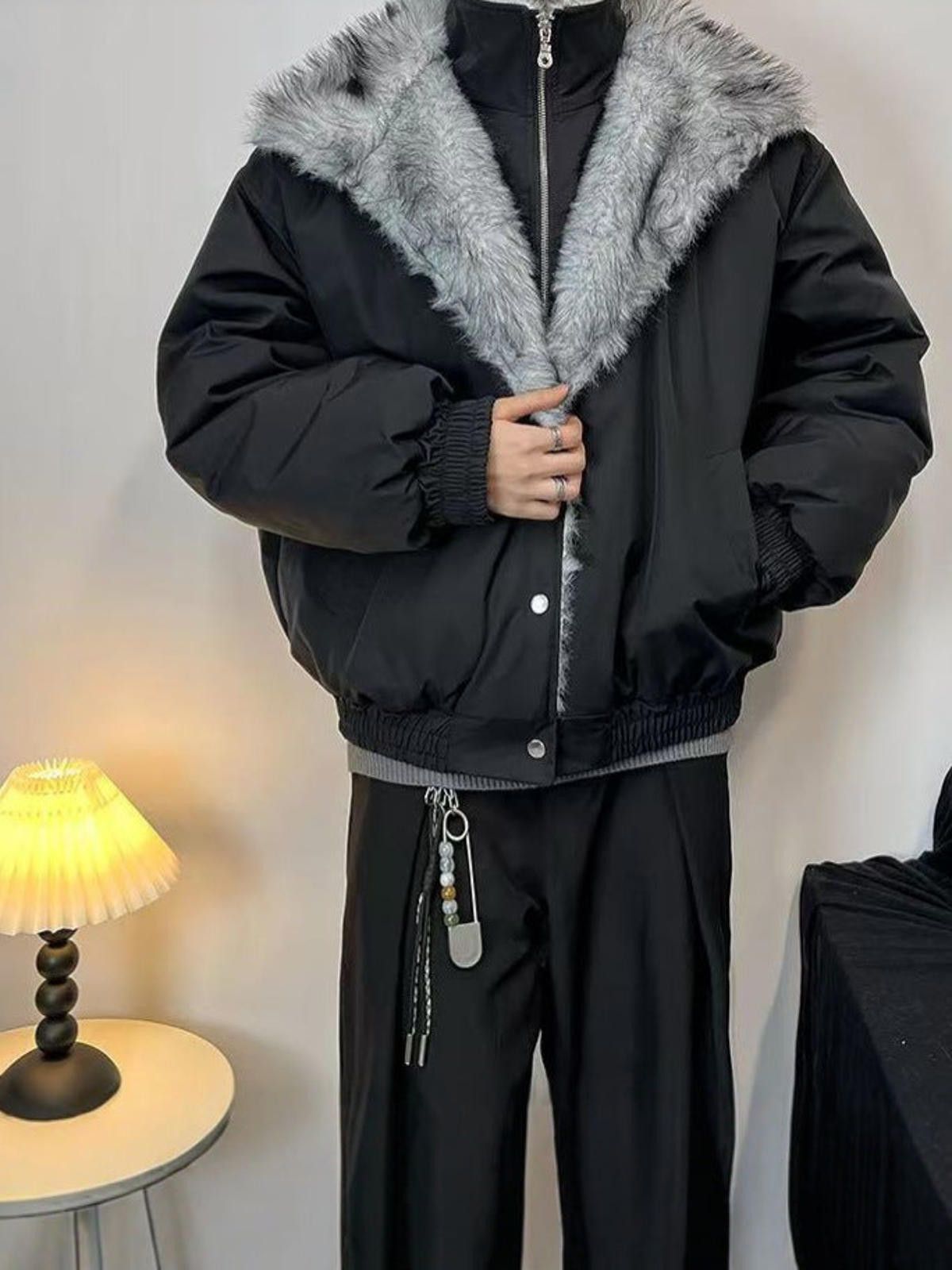 Vintage Black Faux Fur Collar Bomber Jacket, Winter Outerwear Size US M / EU 48-50 / 2 - 2 Thumbnail