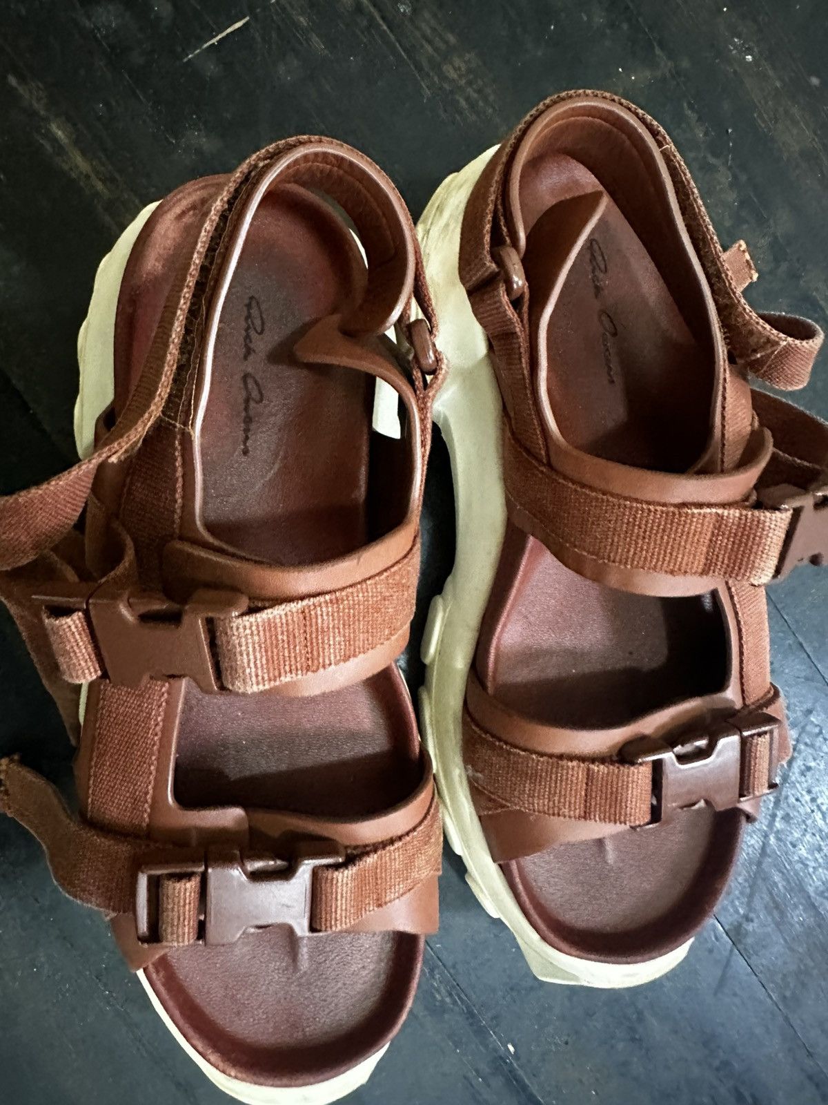 Rick Owens Rick Owens Brown Leather Chunky Tractor Sandals Size US 7 / EU 40 - 9 Thumbnail