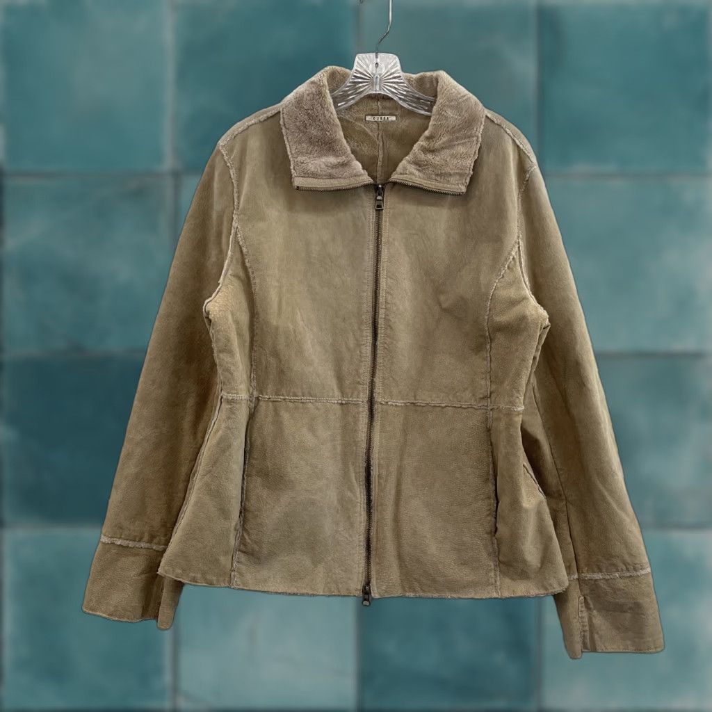 Guess GUESS Suede Leather Coat 90s Y2K Vintage Large L Tan Beige Faux Fur Afghan Penny Lane Mens Size L / US 10 / IT 46 - 1 Thumbnail