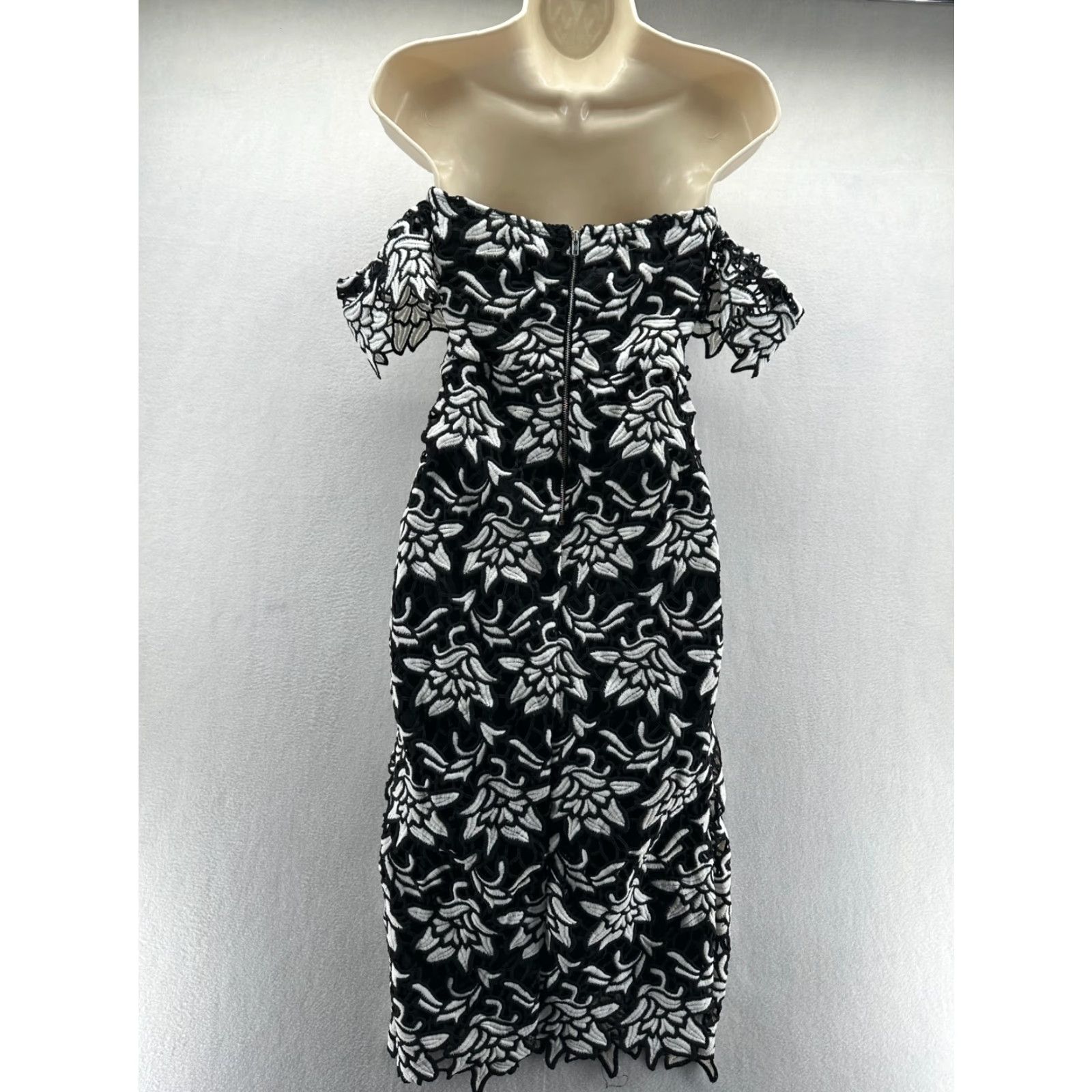 Gianni Bini Sheath Dress Womens XS Black Lace Off Shoulder Midi Formal  Cocktail