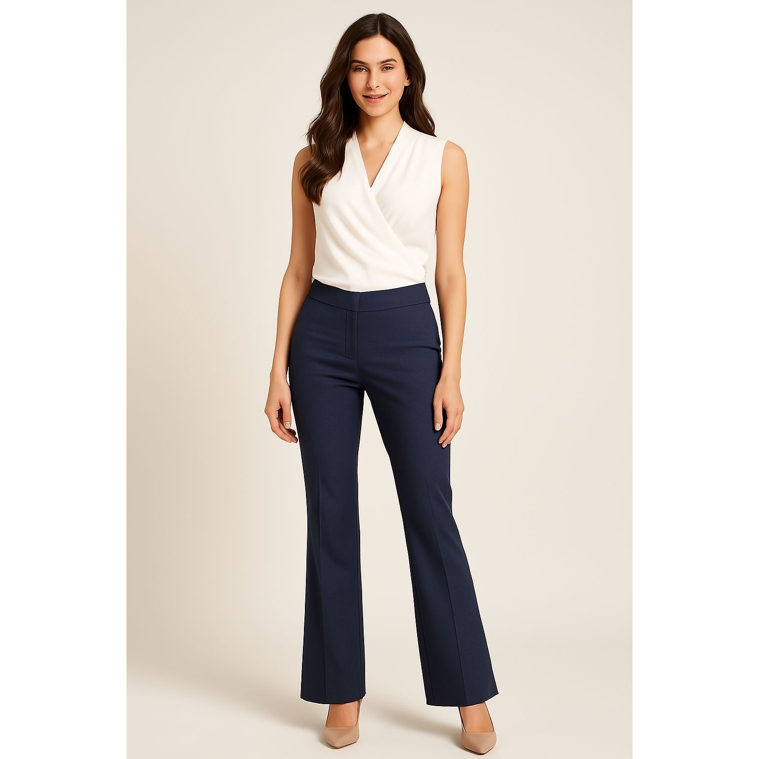 Other 7th Avenue Studio Size 6 Navy Chino Trousers Flare Leg City Size 28" / US 6 / IT 42 - 4 Thumbnail
