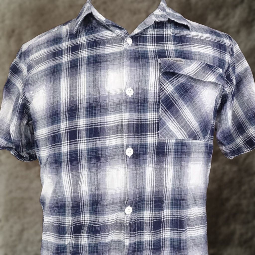 Vintage Columbia Shirt Mens Medium Blue Gray Plaid Short Sleeve Button-Up Cotton Outdoor Casual Size US M / EU 48-50 / 2 - 1 Thumbnail