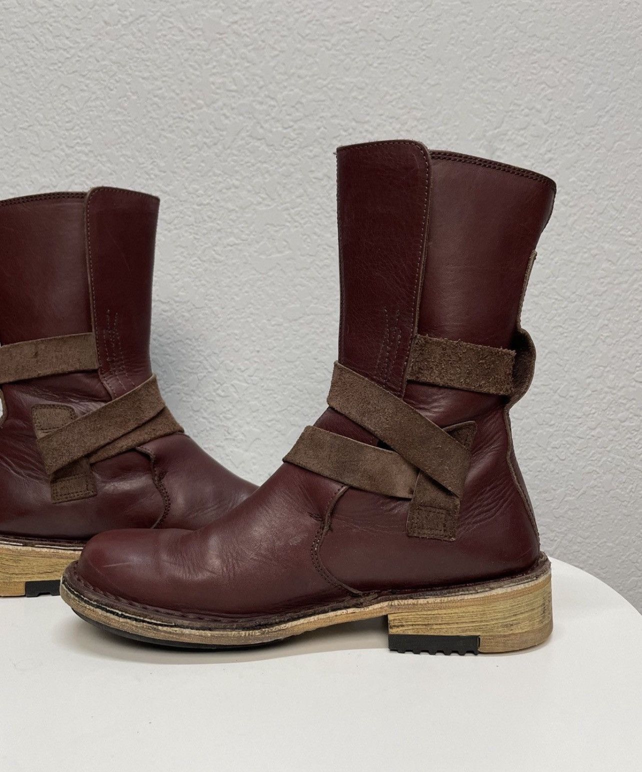 If Six Was Nine Vintage Rick Owens Vibe Burgundy Leather Moto Biker Boots Size US 9 / EU 42 - 7 Thumbnail