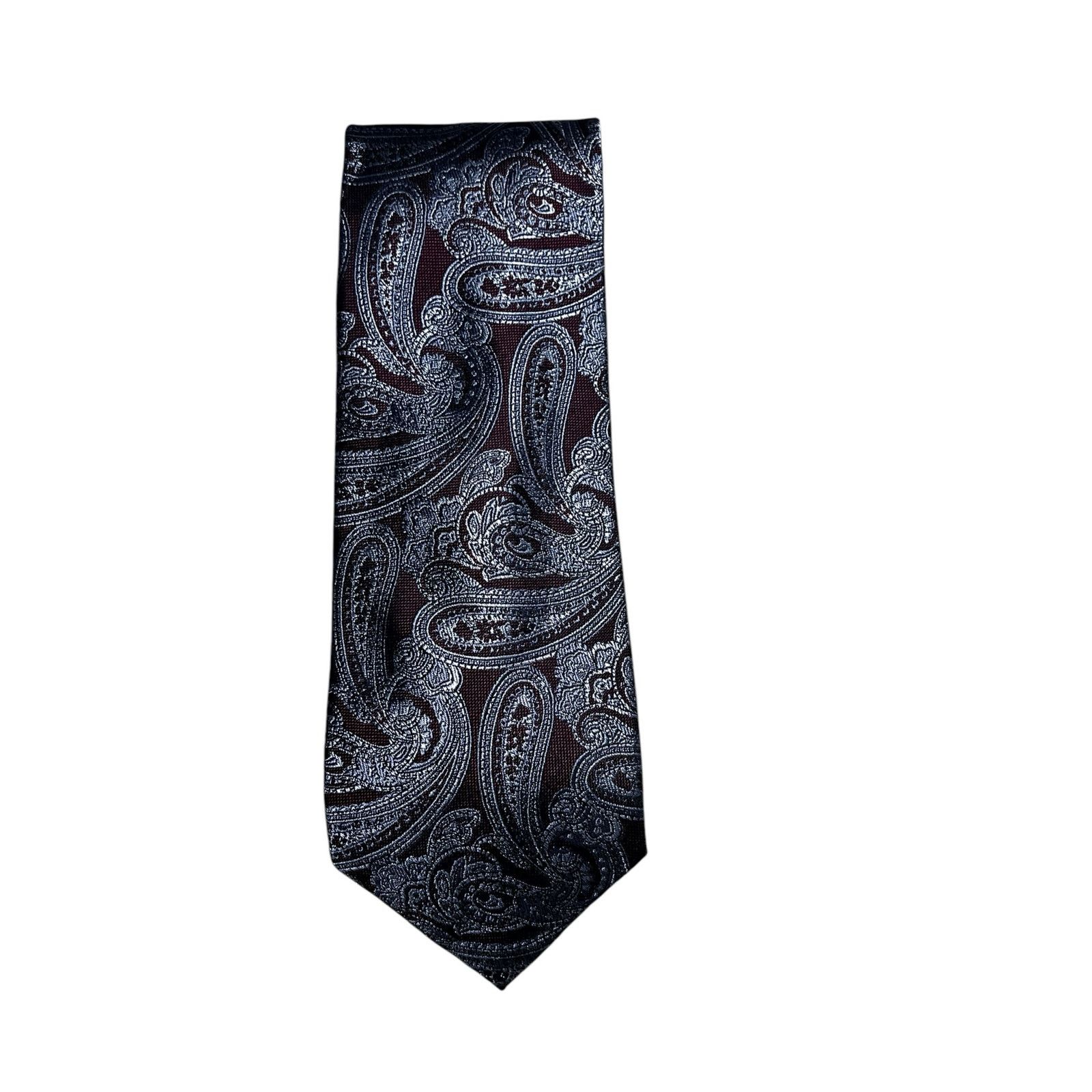 Pronto Uomo Pronto Uomo Platinum Maroon Silver Presley Silk Tie Size ONE SIZE - 1 Thumbnail