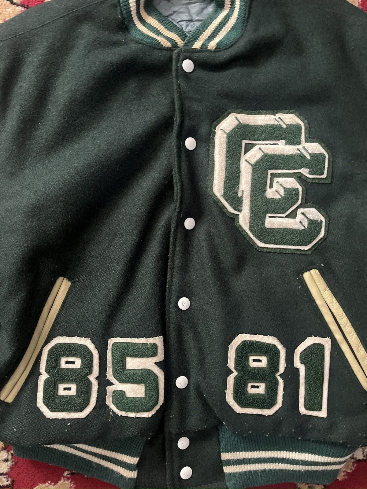 Vintage Vintage 1981-1985 Varsity Jacket Dark-Green/Cream Size US XL / EU 56 / 4 - 6 Thumbnail