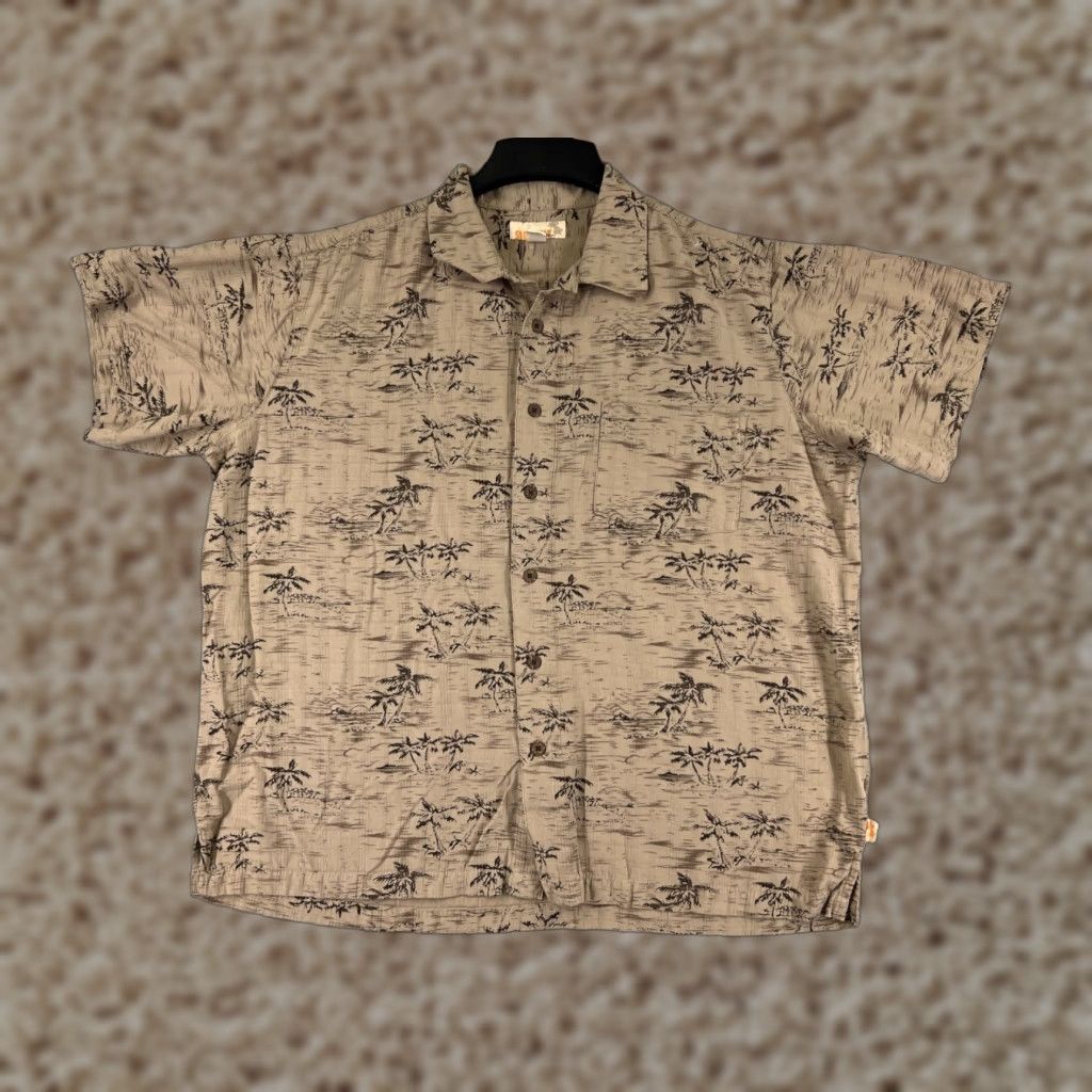 Sideout Sideout Shirt Mens L Beige Hawaiian Palm Island Print Aloha Floral Beach Summer Hawaiian 90s? Size US L / EU 52-54 / 3 - 1 Thumbnail