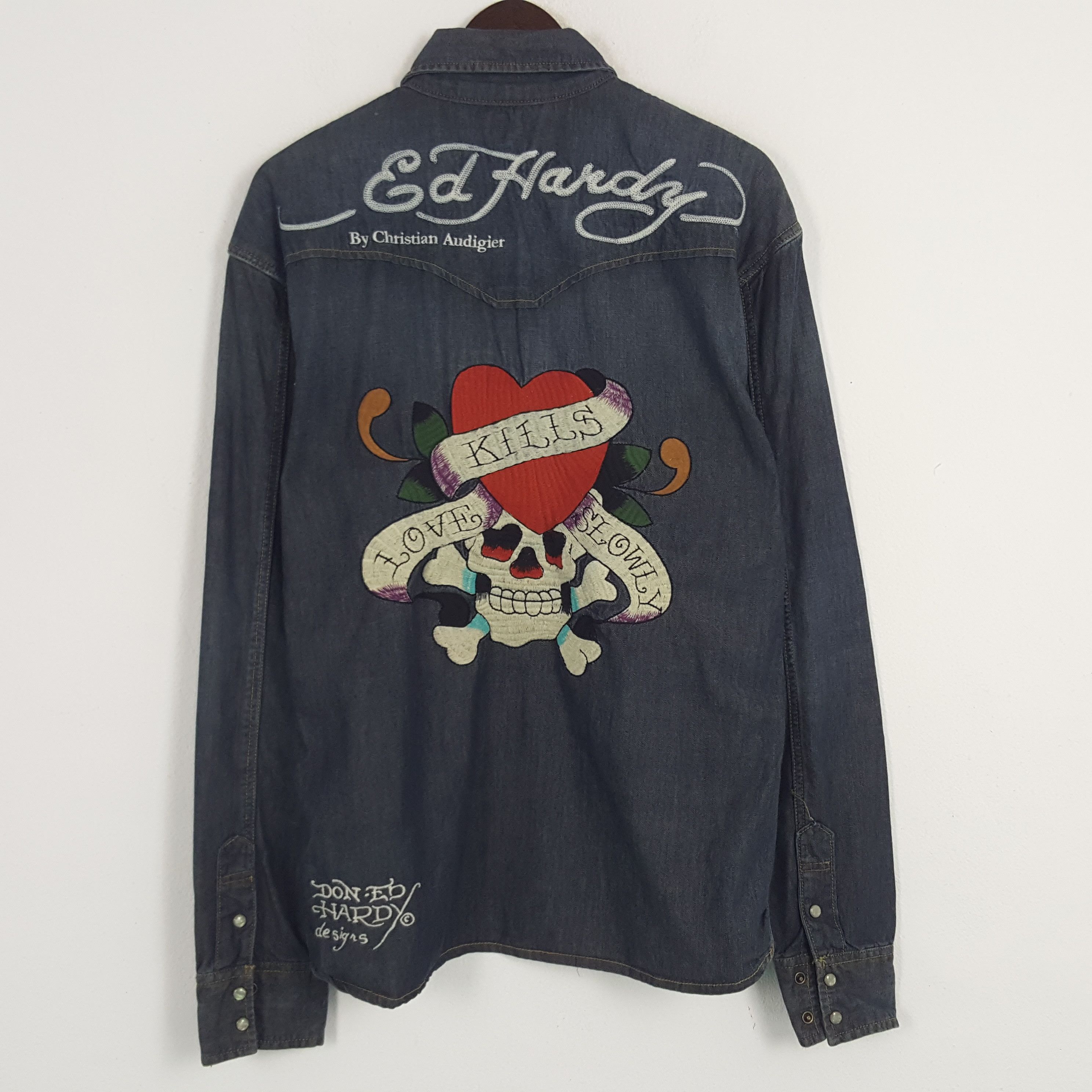Ed Hardy × Vintage Vintage Ed Hardy Denim Style Button Up Shirt Size US L / EU 52-54 / 3 - 1 Thumbnail