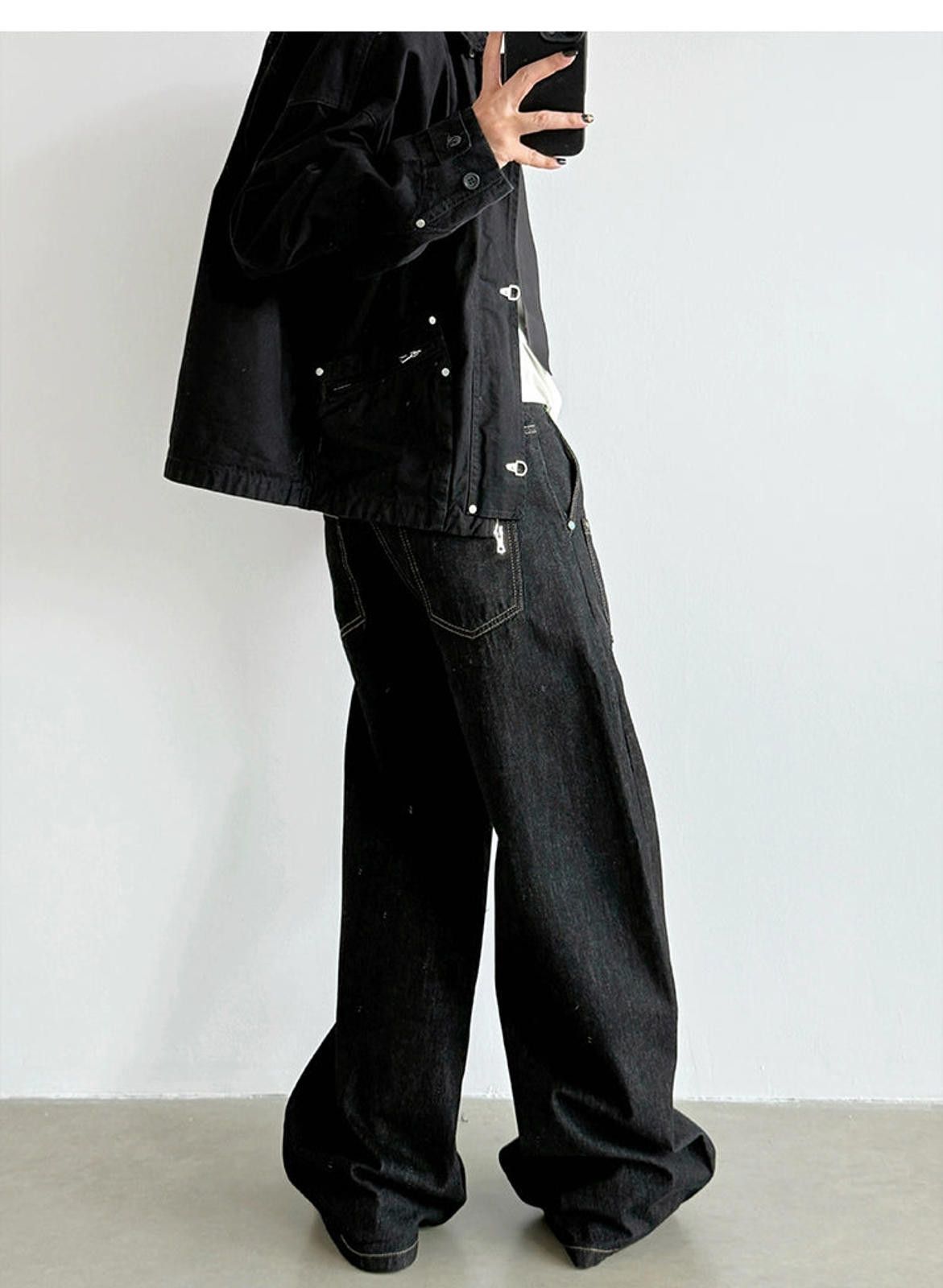 Japanese Brand Black Wide Leg Denim Jeans, Loose Fit Casual Pants Size US 30 / EU 46 - 4 Thumbnail