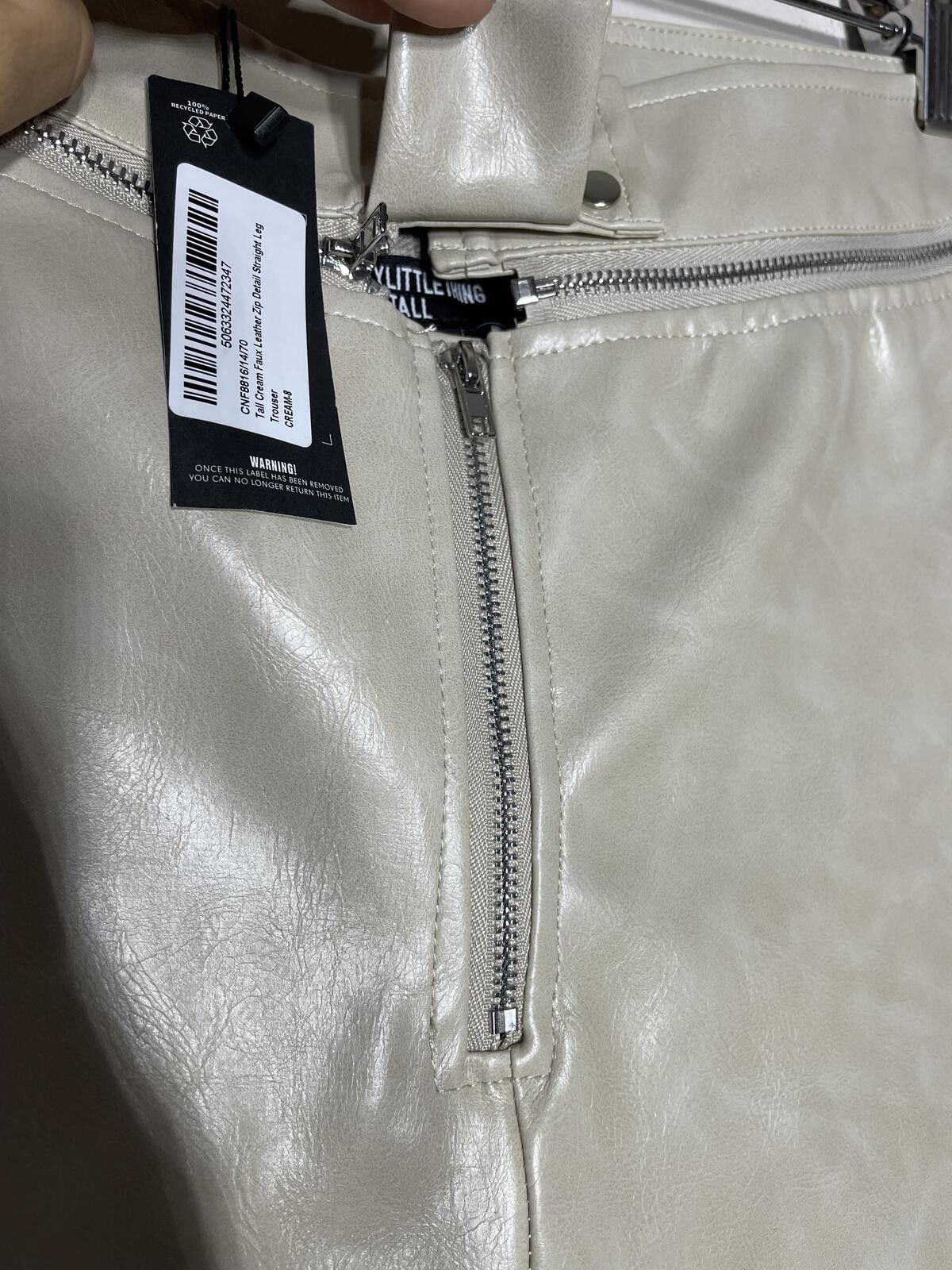 Other New Cream Faux Leather Zip Trouser Clean Girl Aesthetic Sz 4 Size 27" / US 4 / IT 40 - 7 Thumbnail