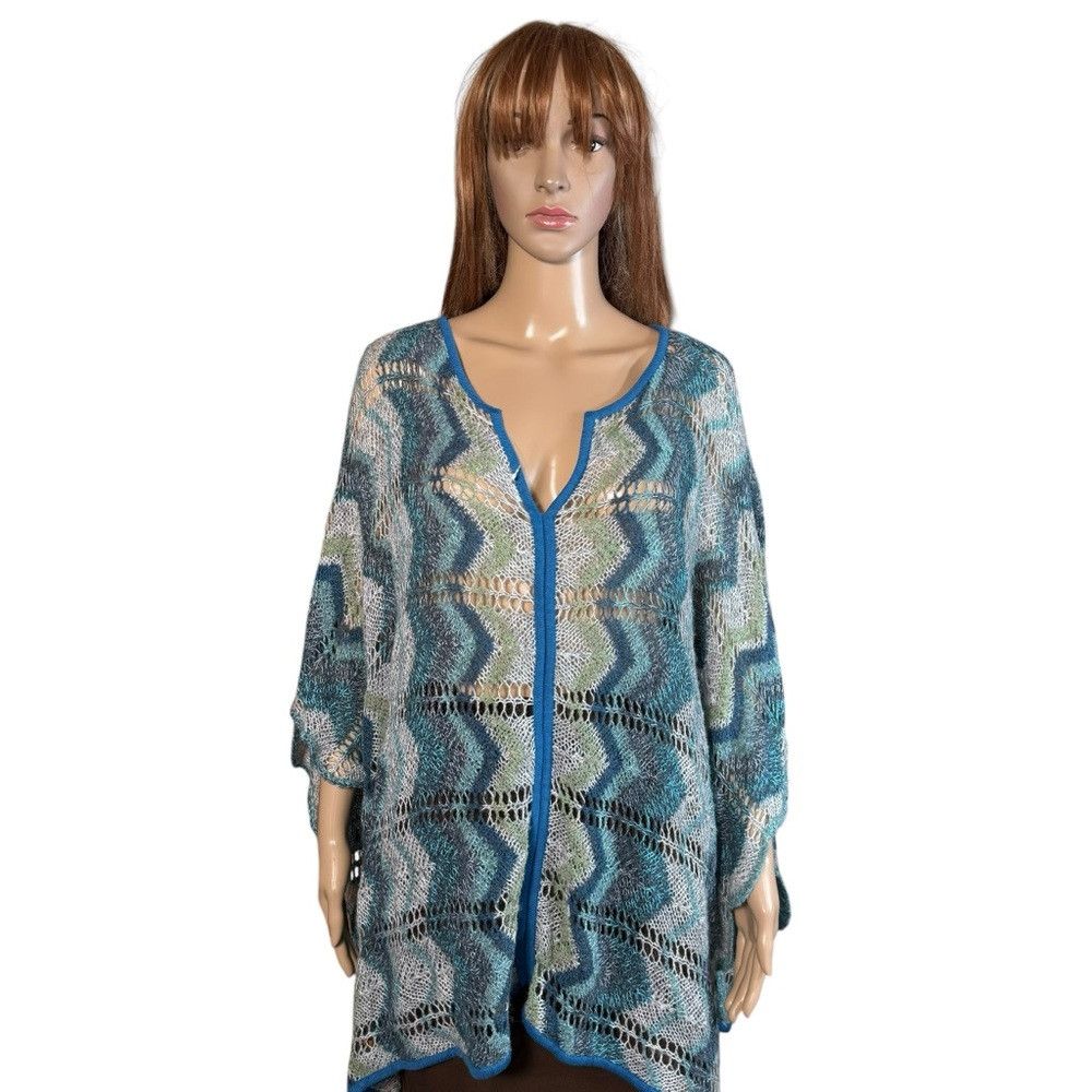 Other New Nation Design Wool Blend Zig Zag Knit Poncho Size ONE SIZE - 1 Thumbnail