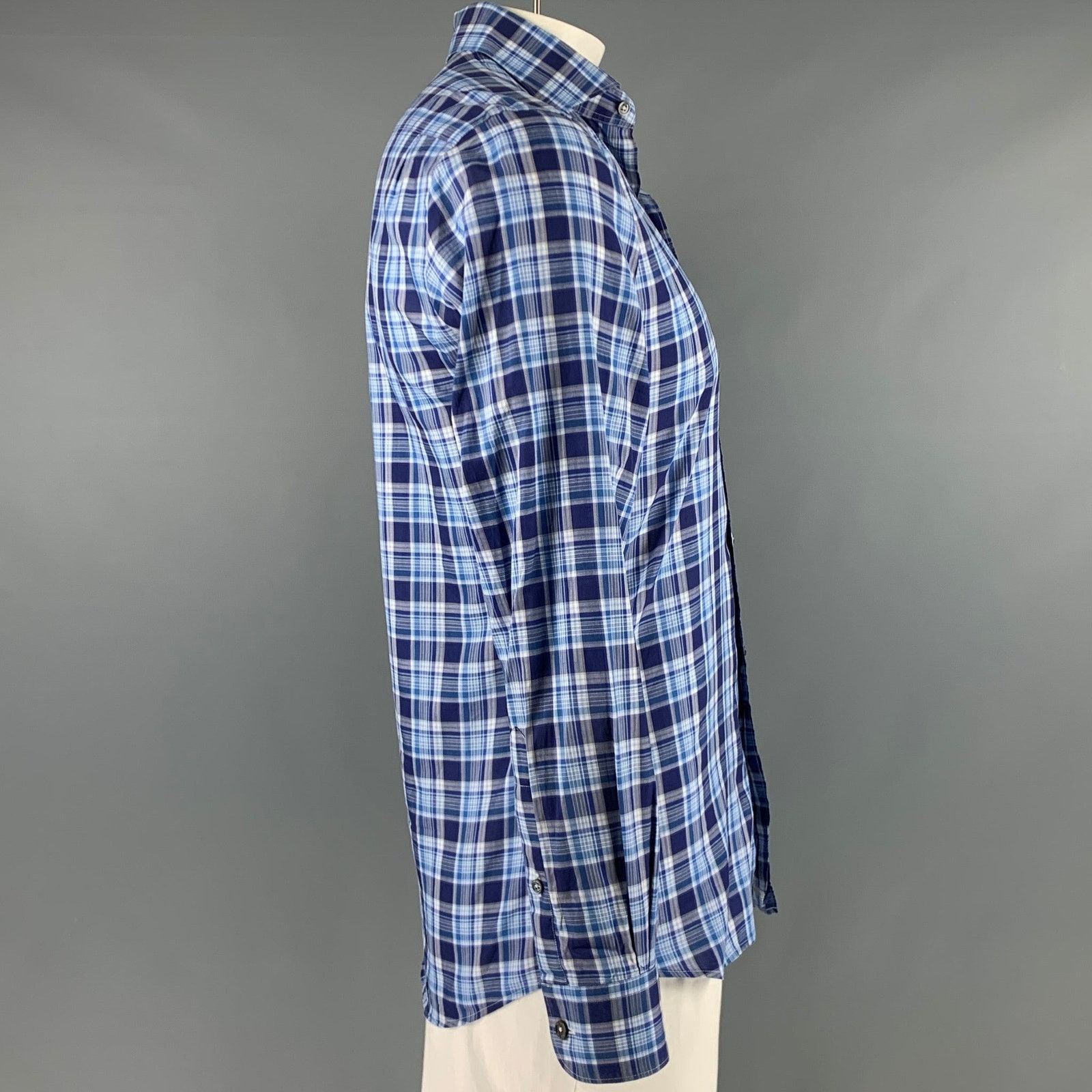 Ermenegildo Zegna ERMENEGILDO ZEGNA Blue White Plaid Cotton Long Sleeve Shirt Size US S / EU 44-46 / 1 - 2 Thumbnail