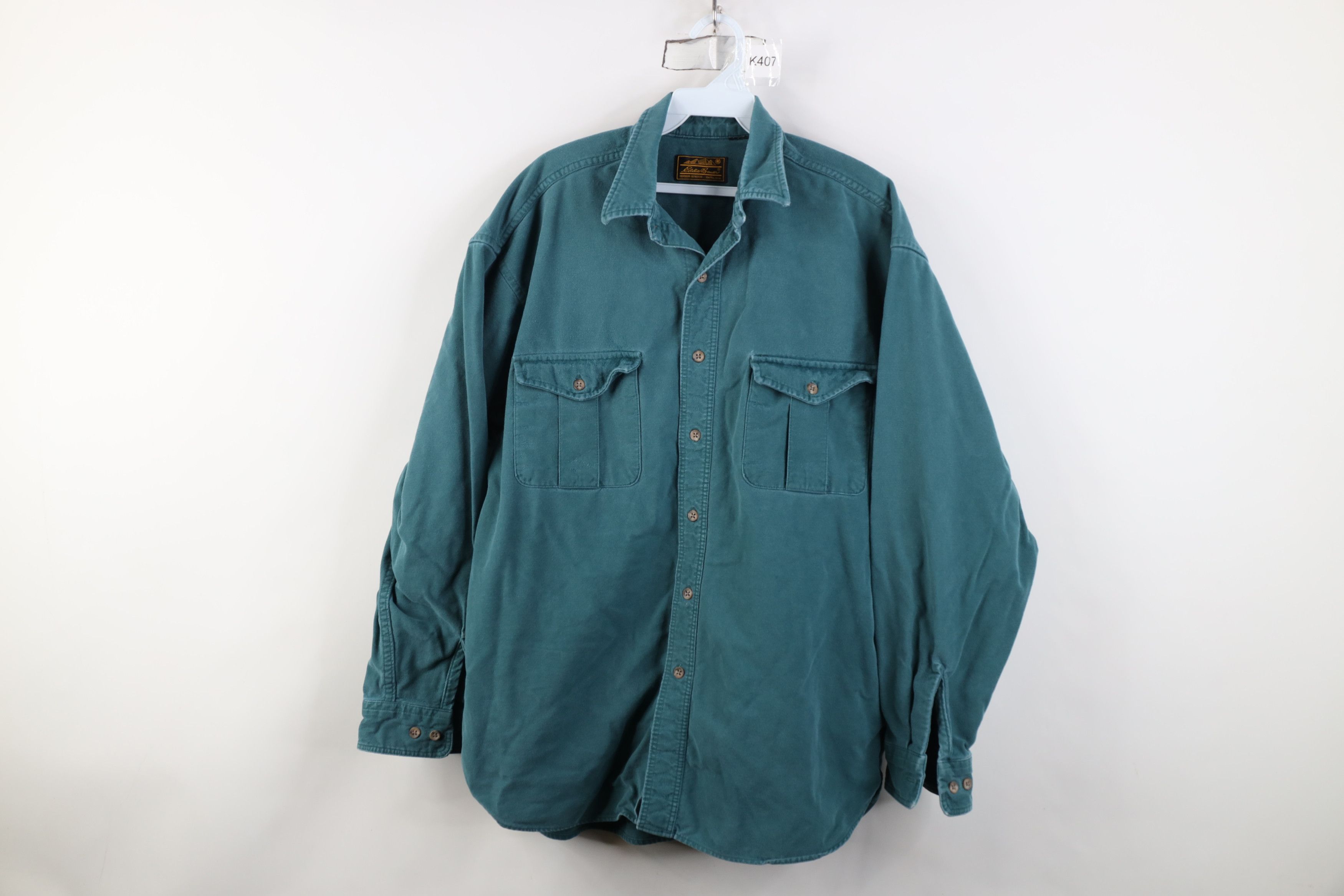 Eddie Bauer Vintage 90s Eddie Bauer Chamois Cloth Button Shirt Green USA Size US L / EU 52-54 / 3 - 1 Thumbnail