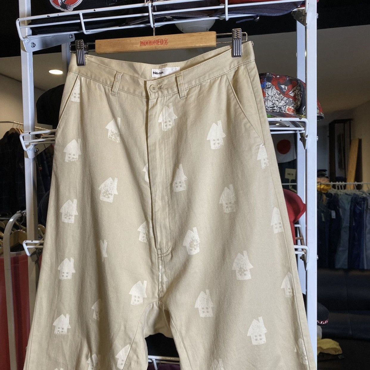 Ne-Net Ne-net Beige All Over House Print Pants Relaxed Wide Leg 30 Size US 30 / EU 46 - 3 Thumbnail