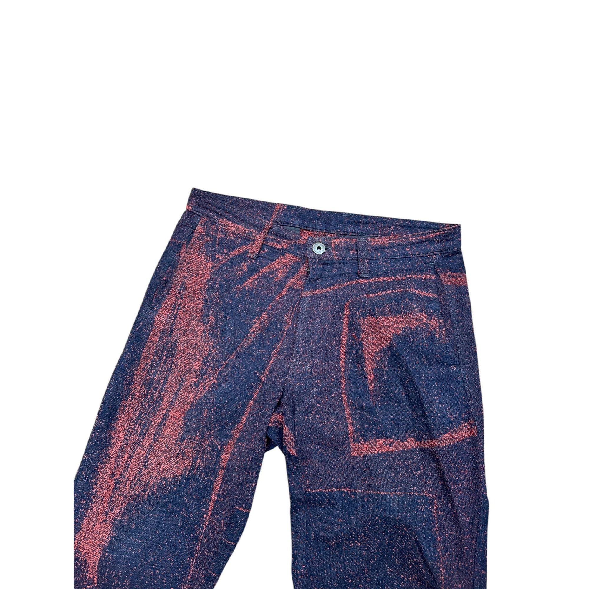 Issey Miyake Red Black Jacquared Graphic Trousers Size US 33 - 2 Thumbnail