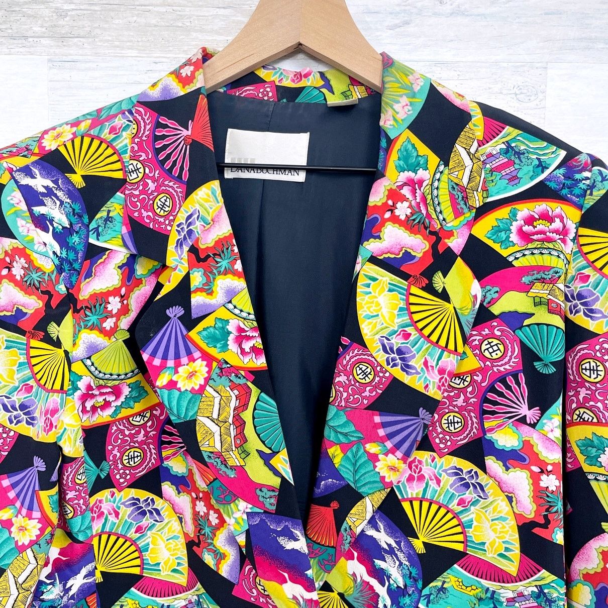 Other × Vintage Dana Buchman Silk Chinese Asian Floral Fan Pagoda Blazer 8 Size M / US 6-8 / IT 42-44 - 2 Thumbnail