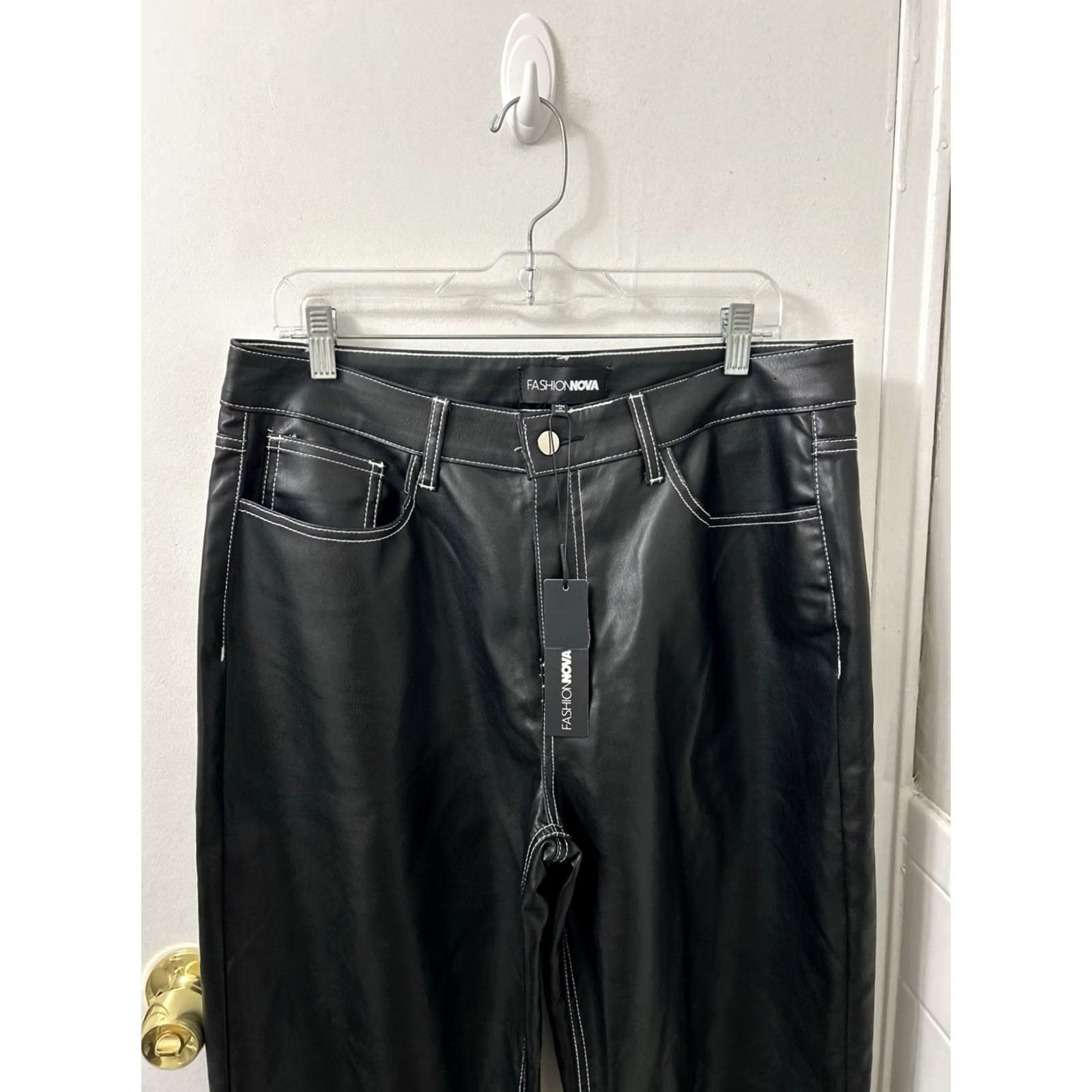 Fashion Nova VINTAGE Fashion Nova Won't Follow The Rules Faux Leather Pants Womens XL Black White NWT Size 40" / US 18 - 2 Thumbnail