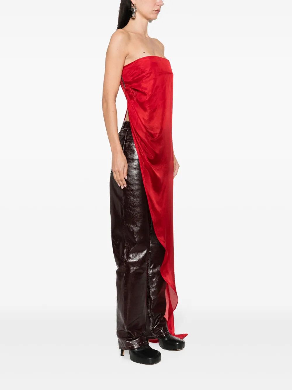 Rick Owens o1y0126 Silk Blouse in Red Size XS / US 0-2 / IT 36-38 - 3 Thumbnail