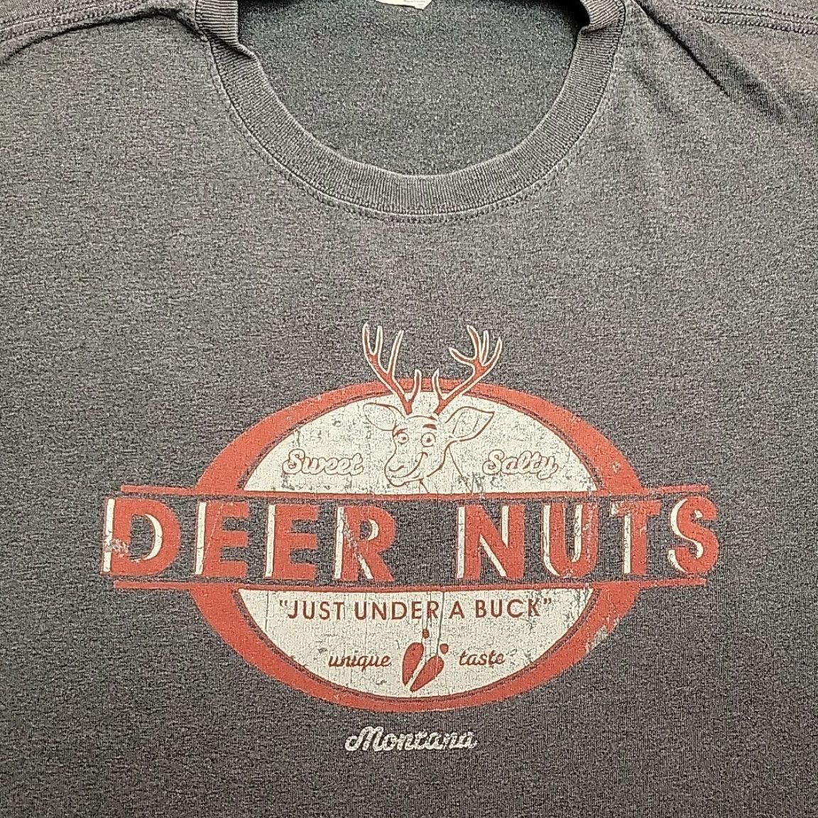 Vintage Deer Nuts T Shirt Mens XL Gray Funny Montana Graphic Tee Outdoor Humor Retro Size US XL / EU 56 / 4 - 2 Thumbnail